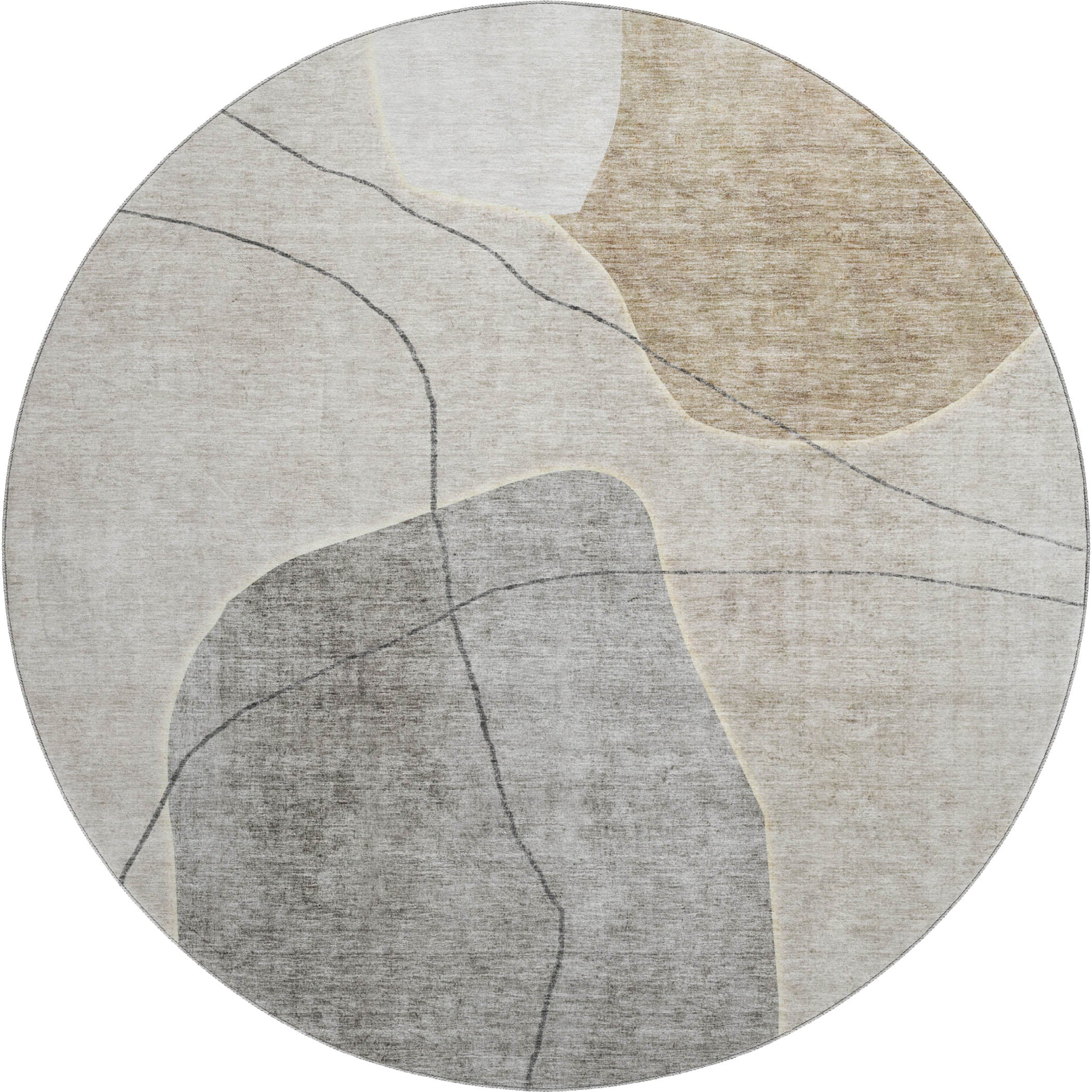 Cairo Machine Washable Transitional Beige Brown Rug 8' x 8' #shape_Round