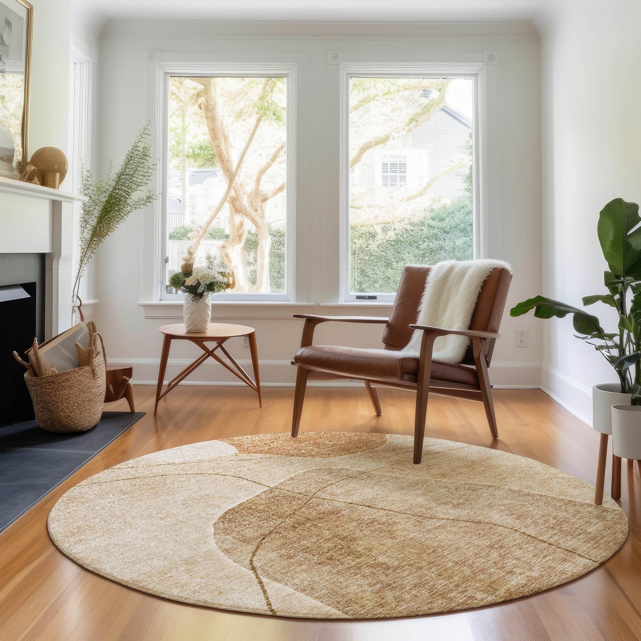 Cairo Machine Washable Transitional Paprika Orange Rug 8' x 8' #shape_Round