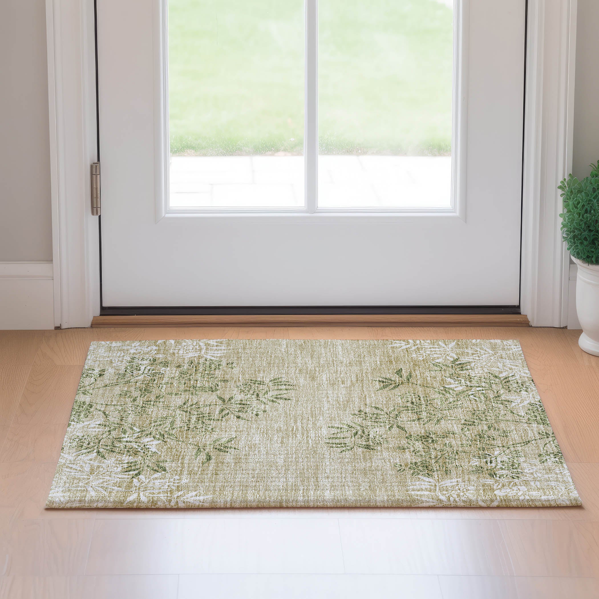 Queenstown Machine Washable Transitional Khaki Brown Rug 1'8" x 2'6" #shape_Rectangle