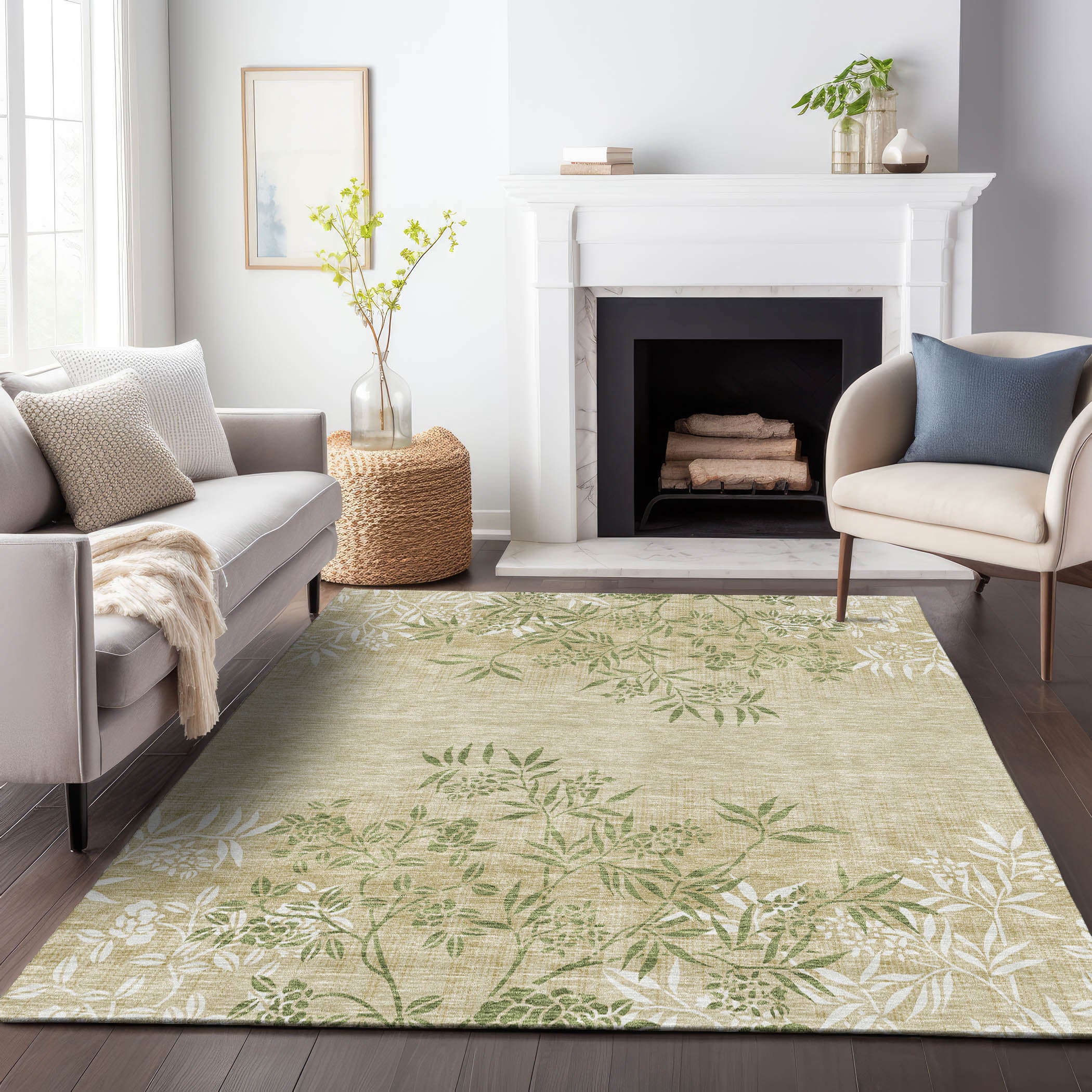 Queenstown Machine Washable Transitional Khaki Brown Rug 2'6" x 3'10" #shape_Rectangle