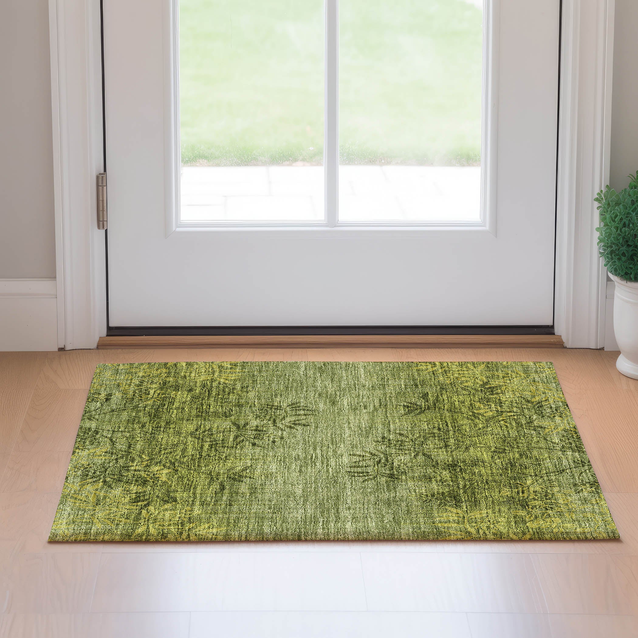 Queenstown Machine Washable Transitional Olive Green Rug 1'8" x 2'6" #shape_Rectangle