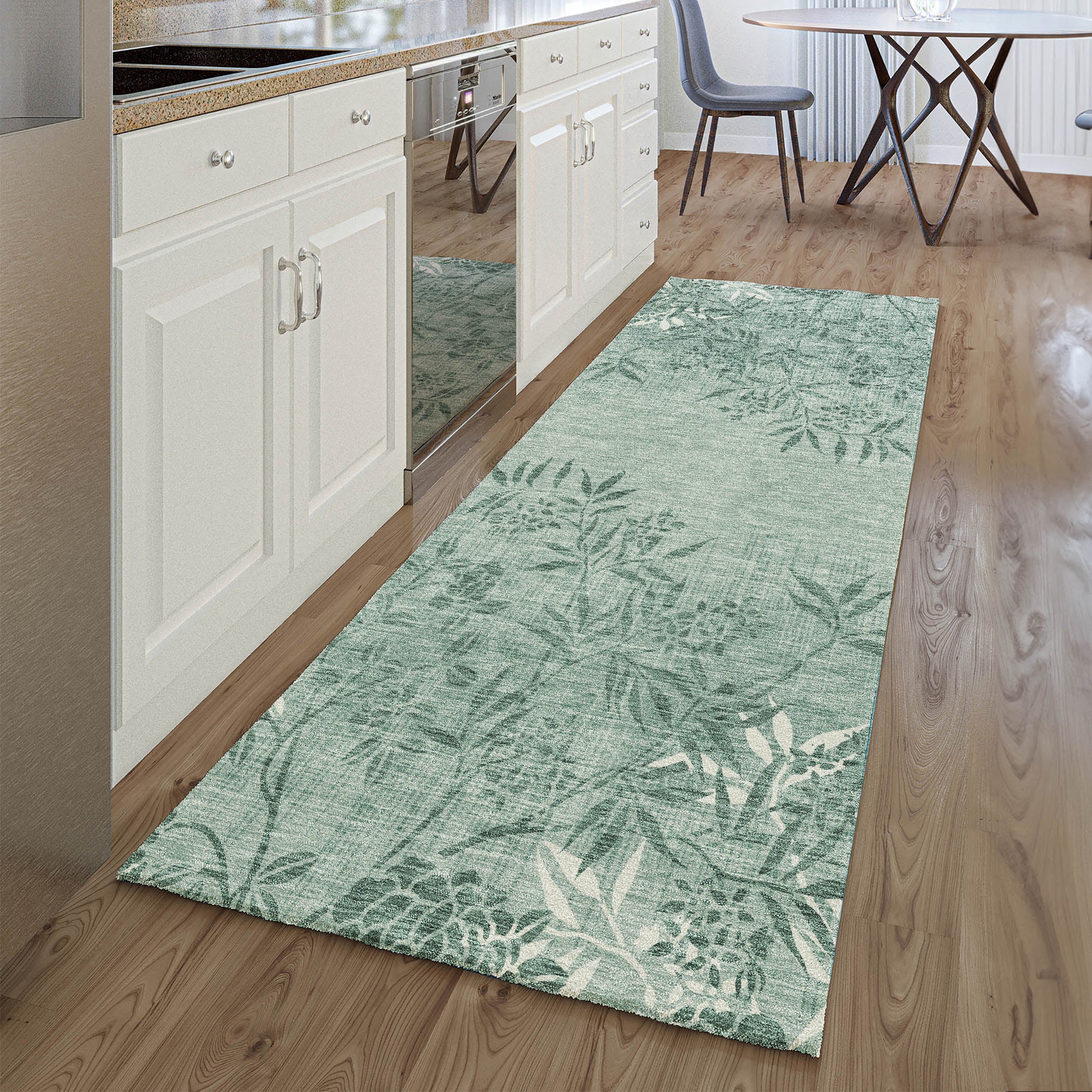 Queenstown Machine Washable Transitional Sage Green Rug 2'3" x 7'6" #shape_Runner
