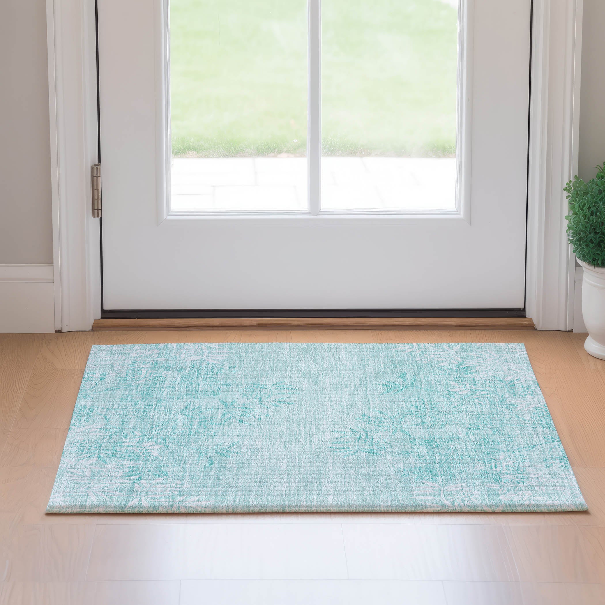 Queenstown Machine Washable Transitional Teal Rug 1'8" x 2'6" #shape_Rectangle