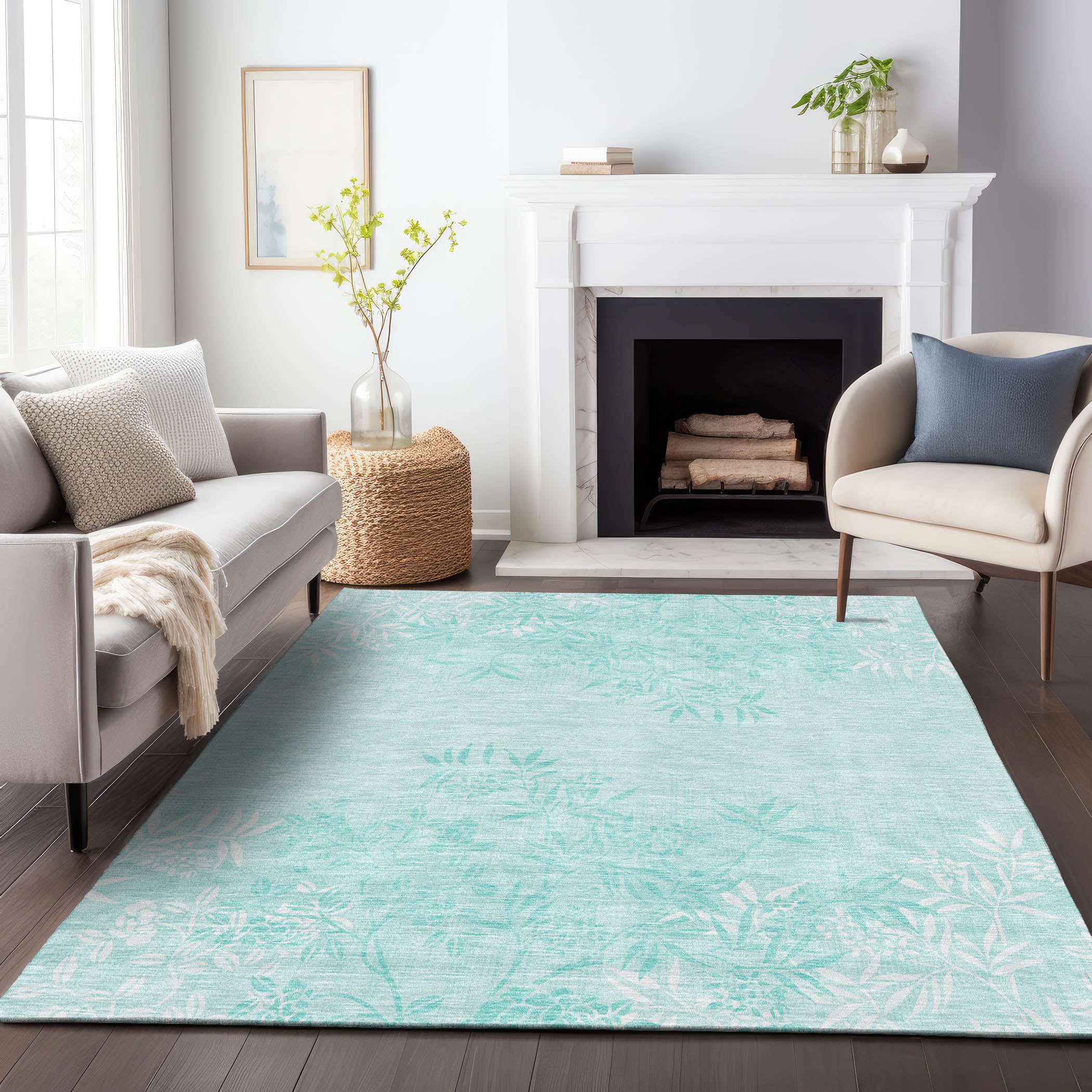 Queenstown Machine Washable Transitional Teal Rug 2'6" x 3'10" #shape_Rectangle