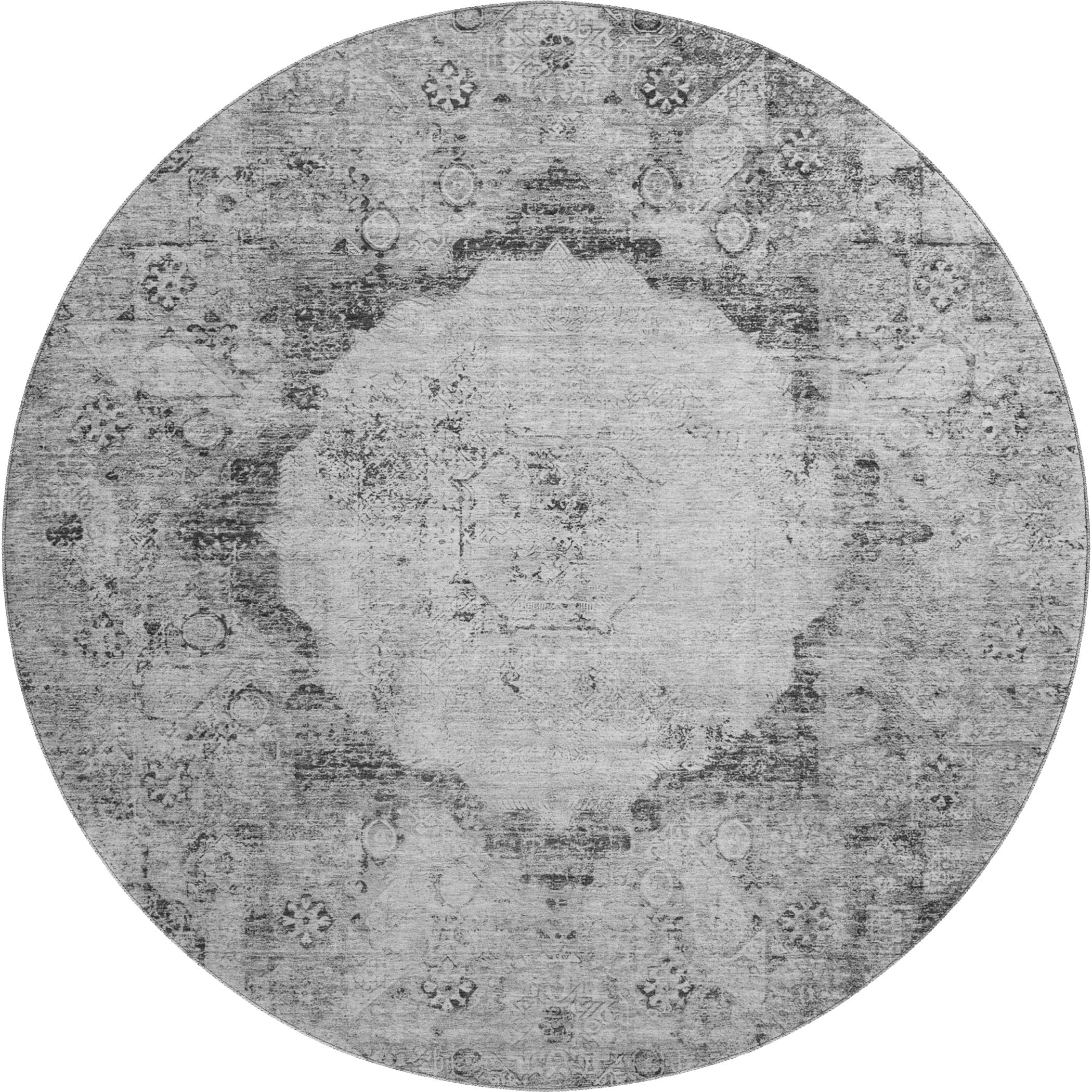 Budapest Machine Washable Traditional Gray Rug 8' x 8' #shape_Round