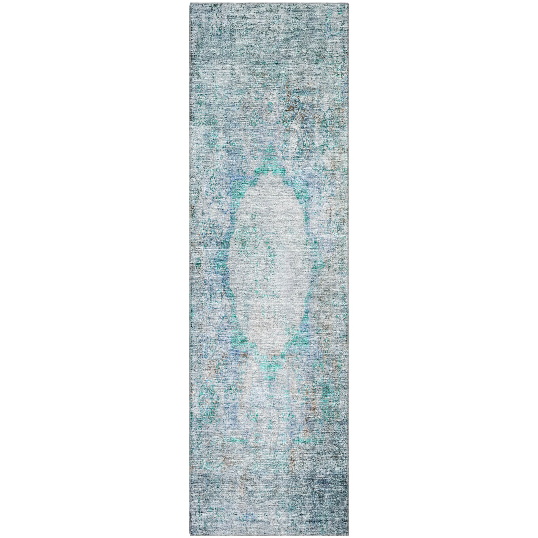 Budapest Machine Washable Traditional Teal Rug 2'3" x 7'6" #shape_Runner