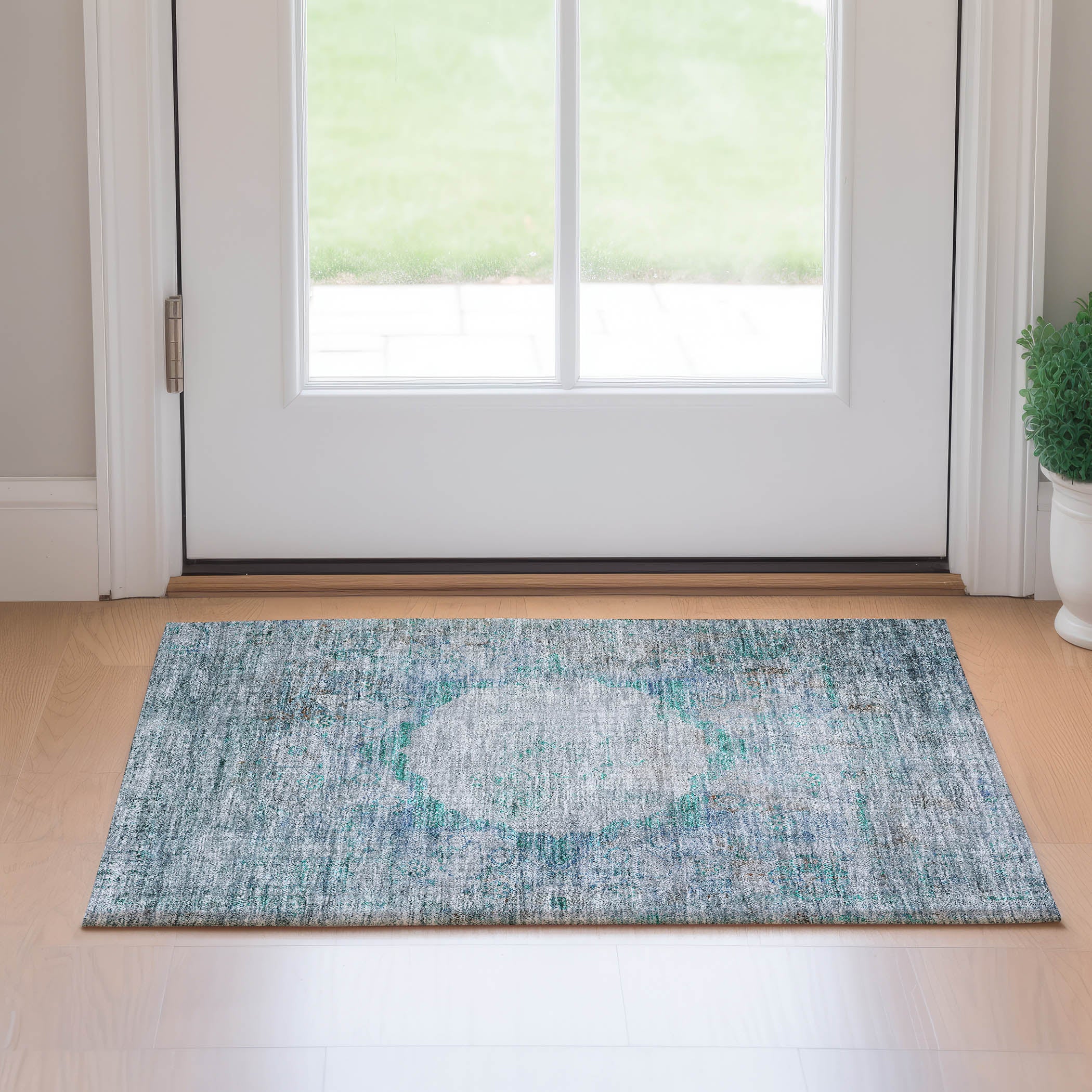 Budapest Machine Washable Traditional Teal Rug 1'8" x 2'6" #shape_Rectangle