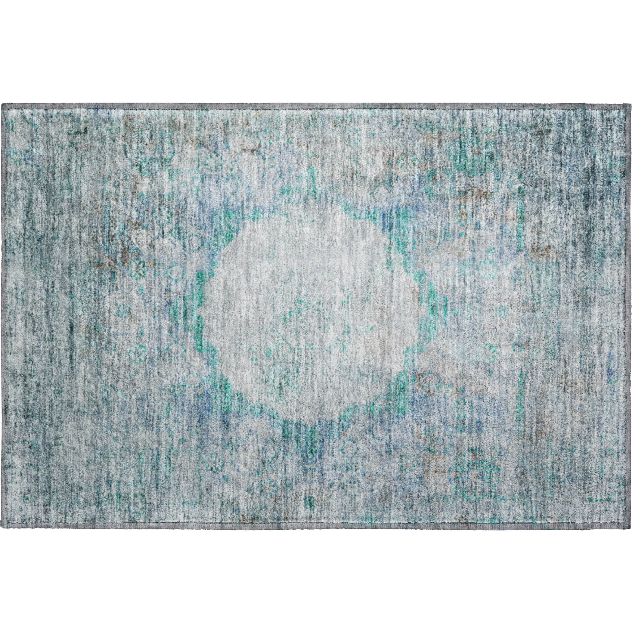 Budapest Machine Washable Traditional Teal Rug 1'8" x 2'6" #shape_Rectangle