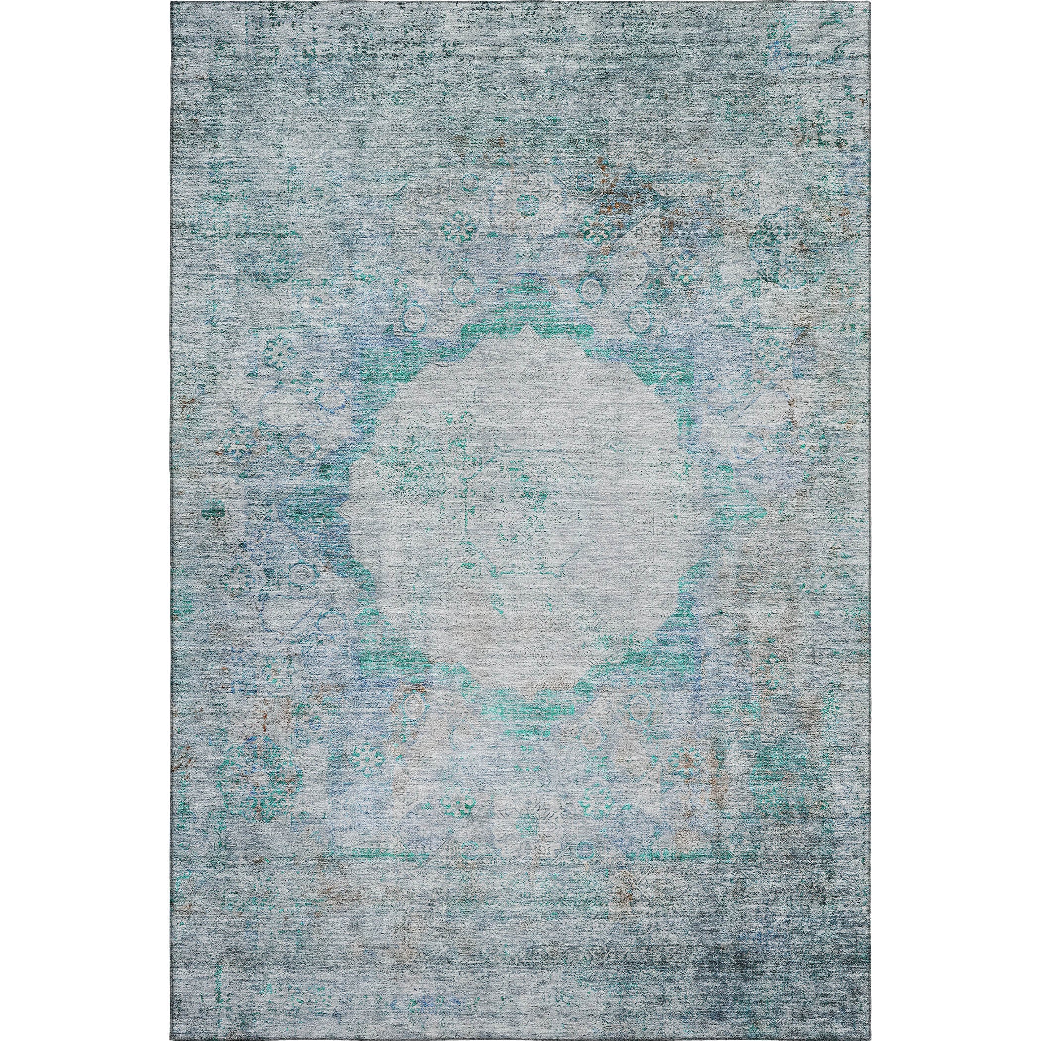 Budapest Machine Washable Traditional Teal Rug 2'6" x 3'10" #shape_Rectangle