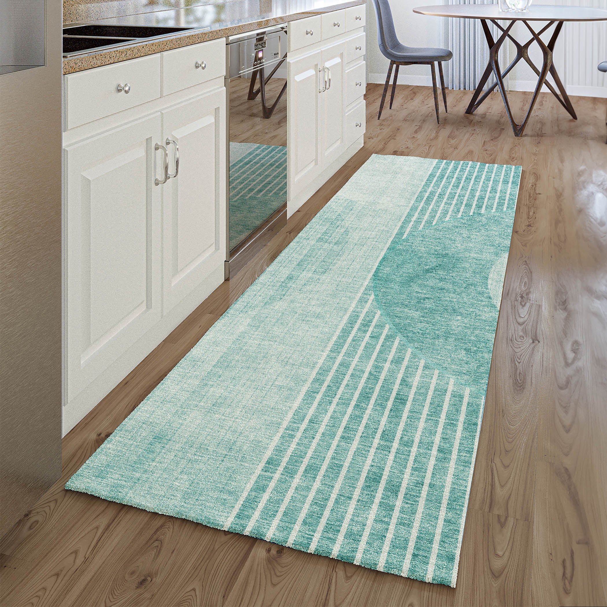 Marrakech Machine Washable Transitional Teal Rug 2'3" x 7'6" #shape_Runner