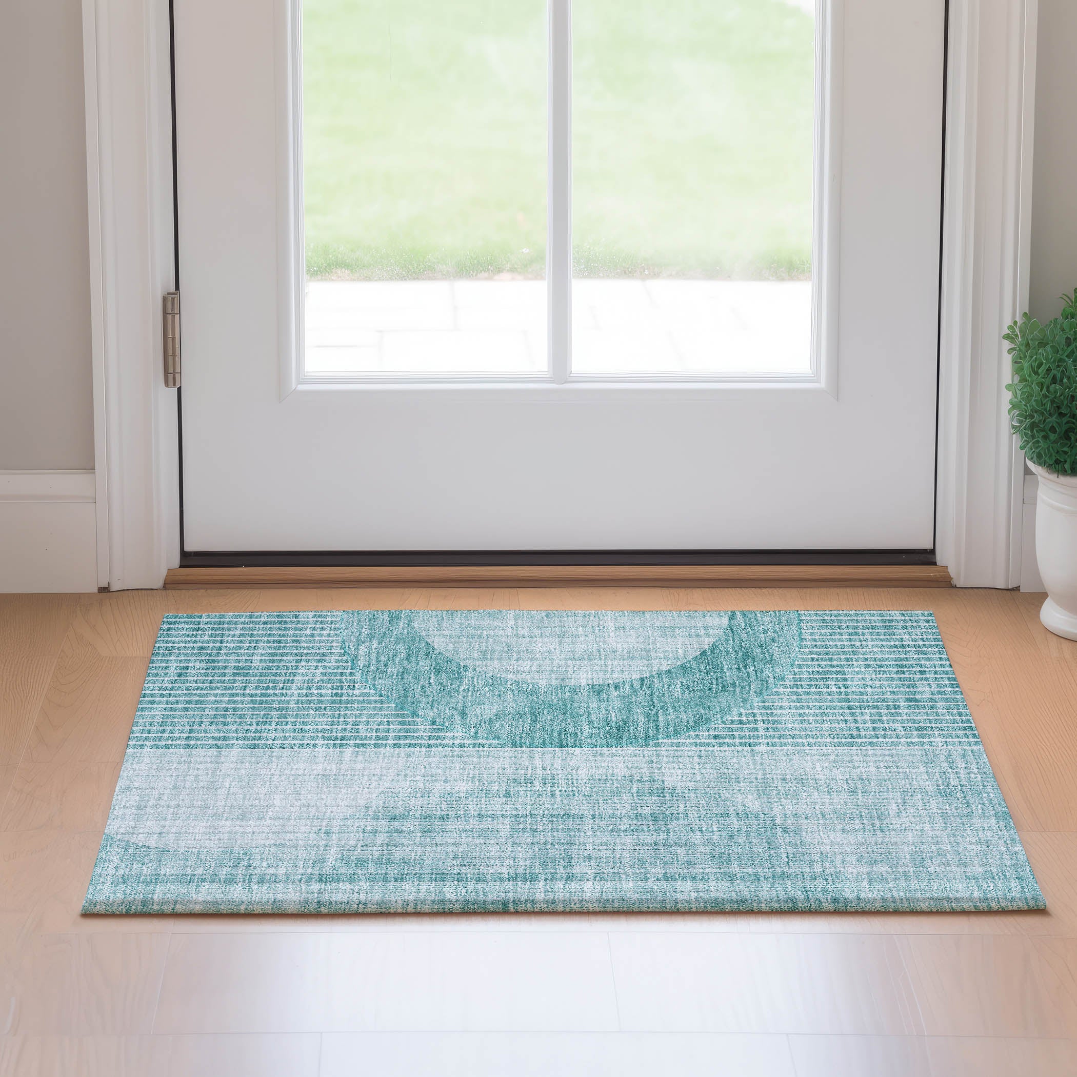 Marrakech Machine Washable Transitional Teal Rug 1'8" x 2'6" #shape_Rectangle
