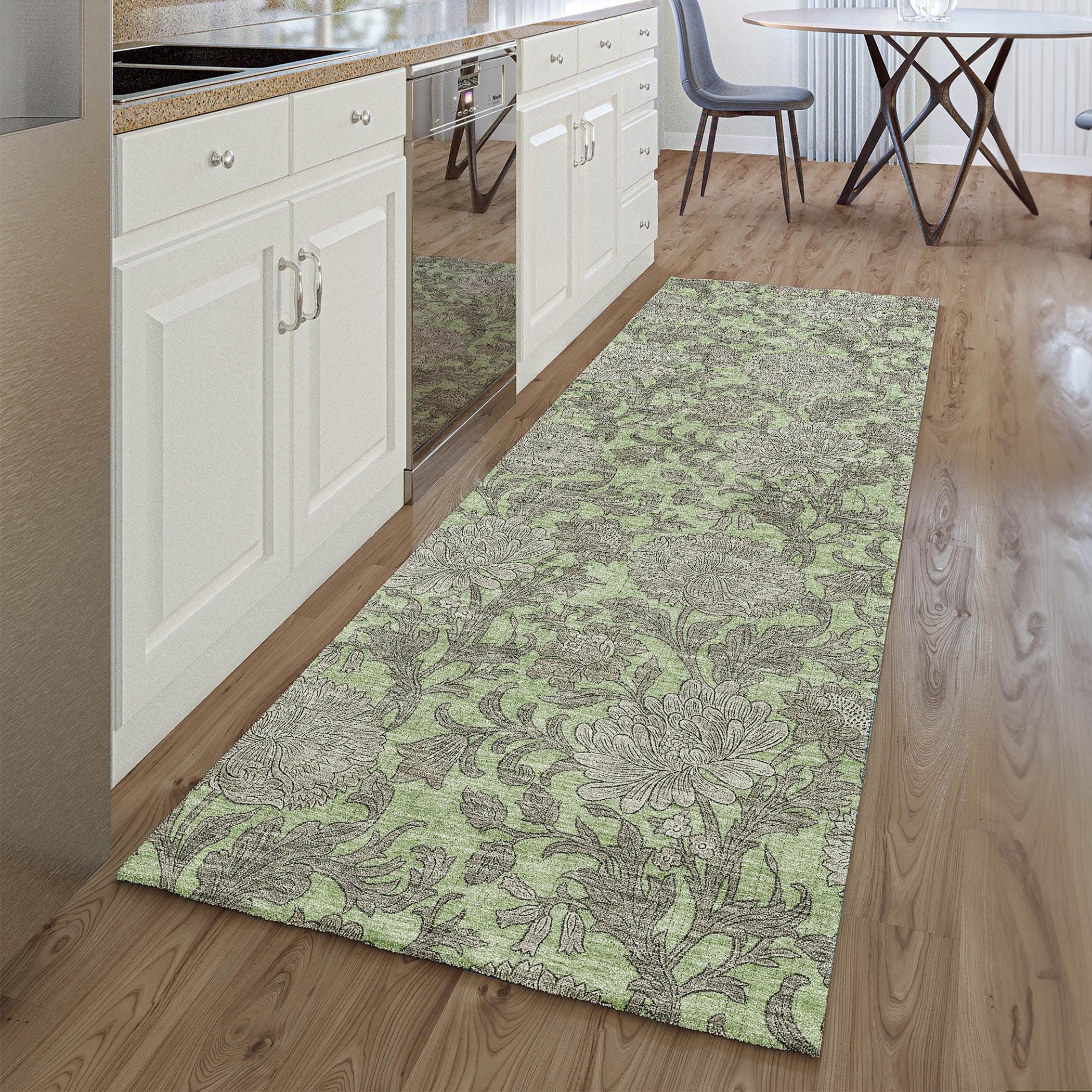 Sintra Machine Washable Transitional Aloe Green Rug 2'3" x 7'6" #shape_Runner