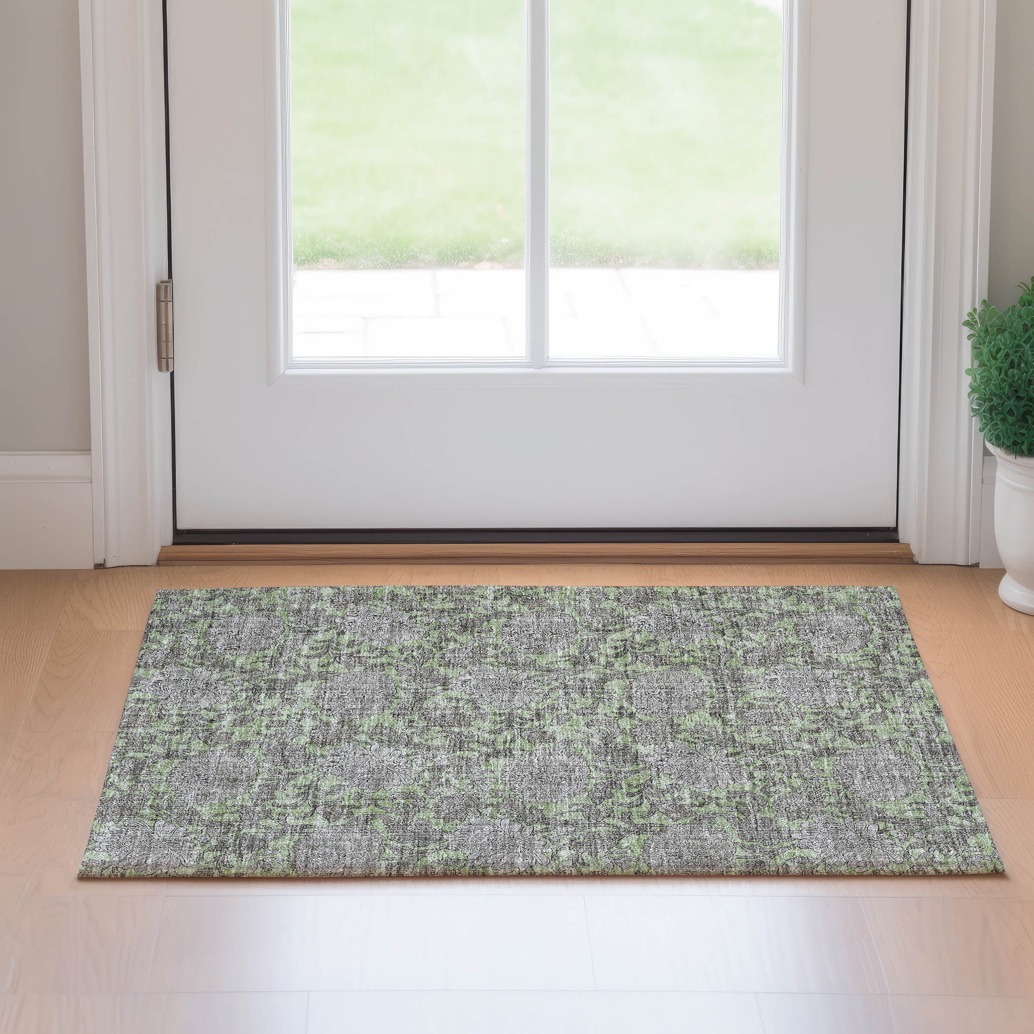 Sintra Machine Washable Transitional Aloe Green Rug 1'8" x 2'6" #shape_Rectangle