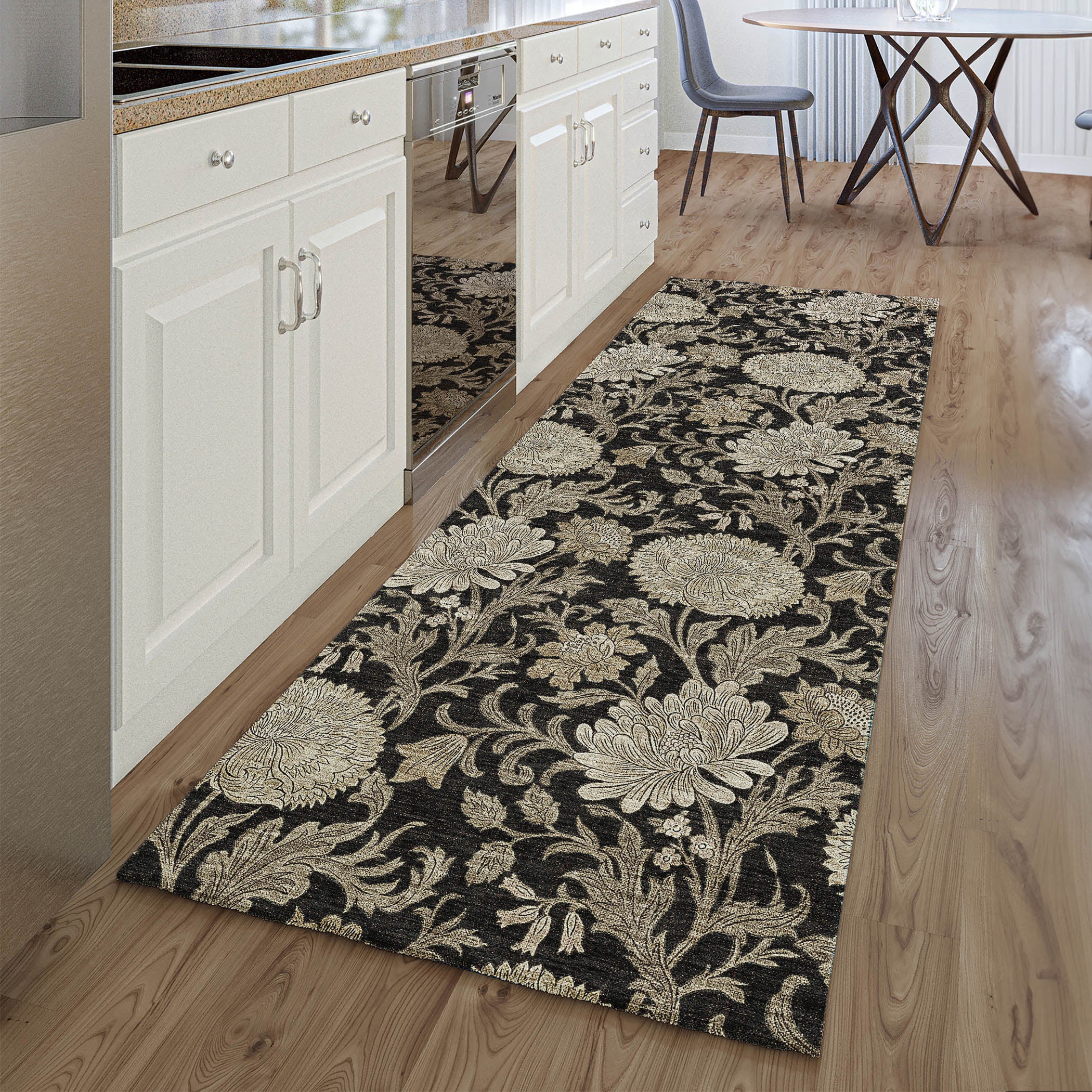 Sintra Machine Washable Transitional Black Rug 2'3" x 7'6" #shape_Runner