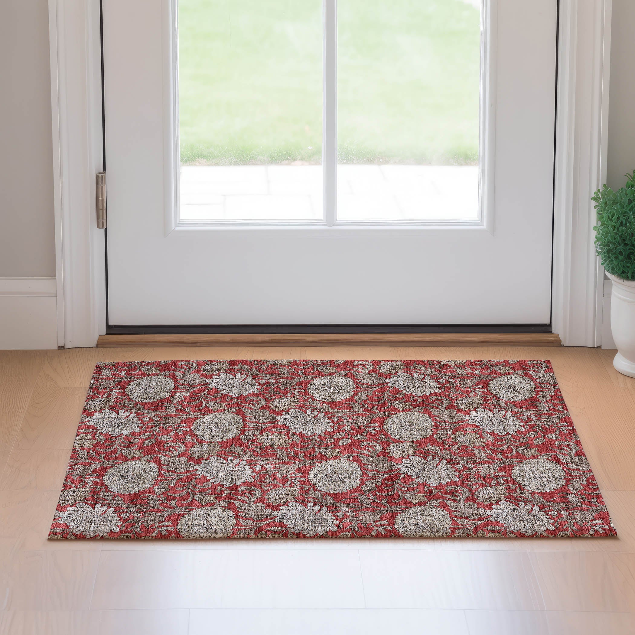 Sintra Machine Washable Transitional Red Rug 1'8" x 2'6" #shape_Rectangle