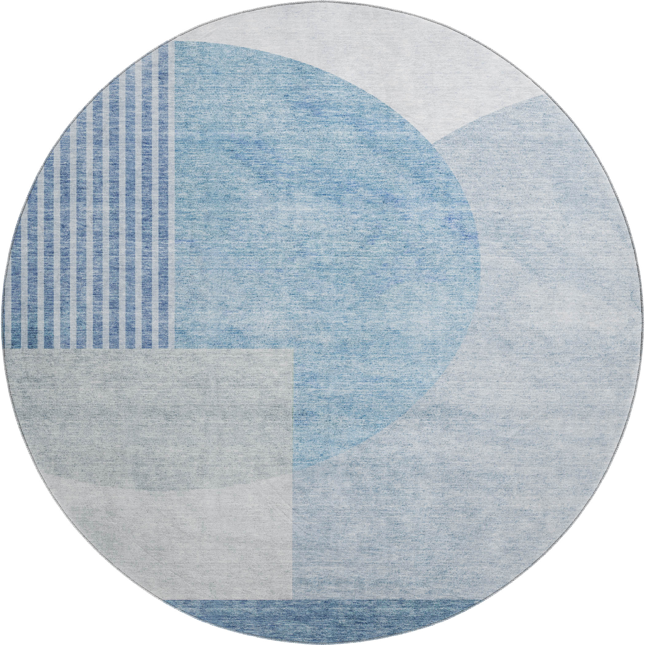 Montevideo Machine Washable Transitional Blue Rug 8' x 8' #shape_Round