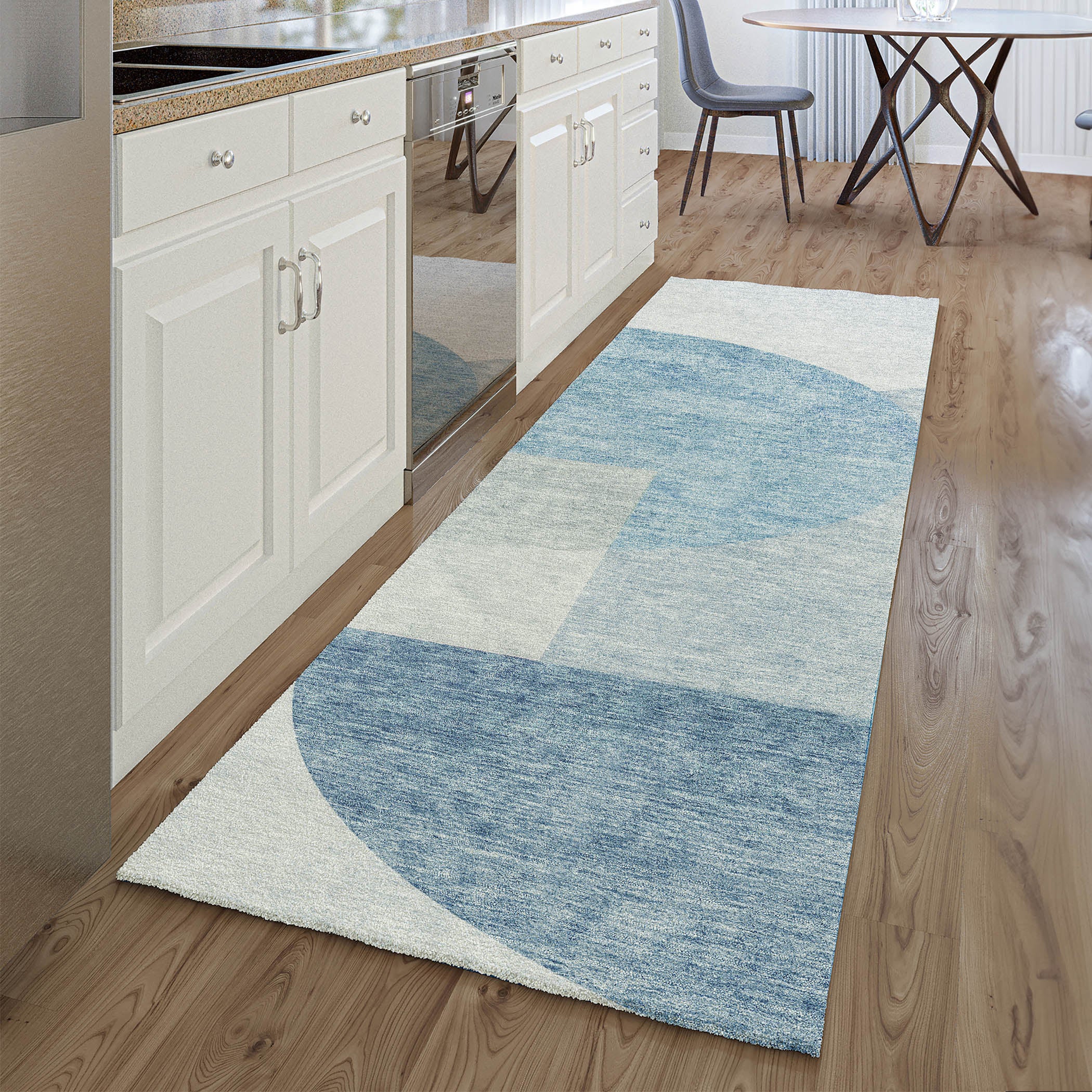 Montevideo Machine Washable Transitional Blue Rug 2'3" x 7'6" #shape_Runner