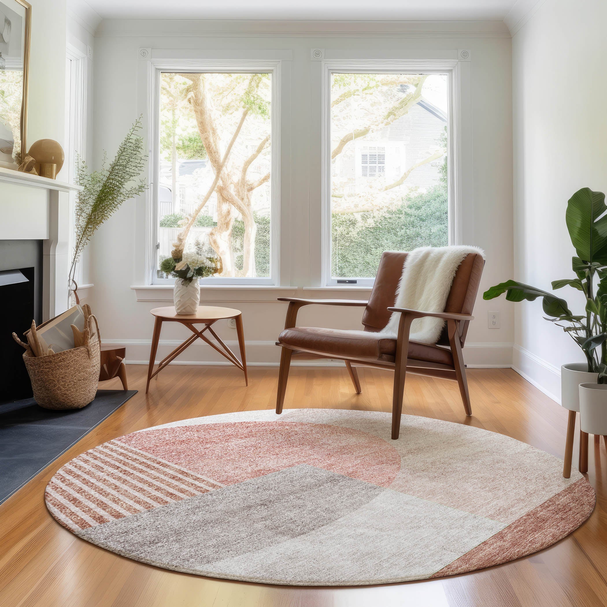 Montevideo Machine Washable Transitional Copper Orange Rug 8' x 8' #shape_Round