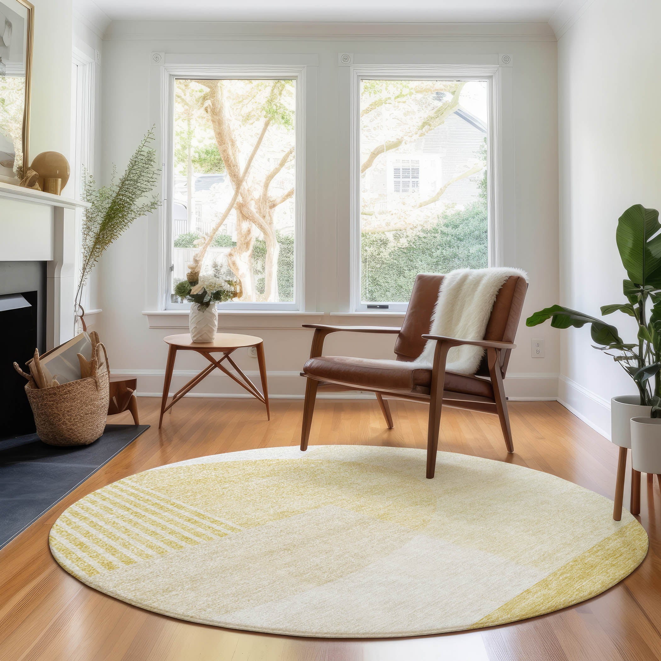 Montevideo Machine Washable Transitional Gold Rug 8' x 8' #shape_Round