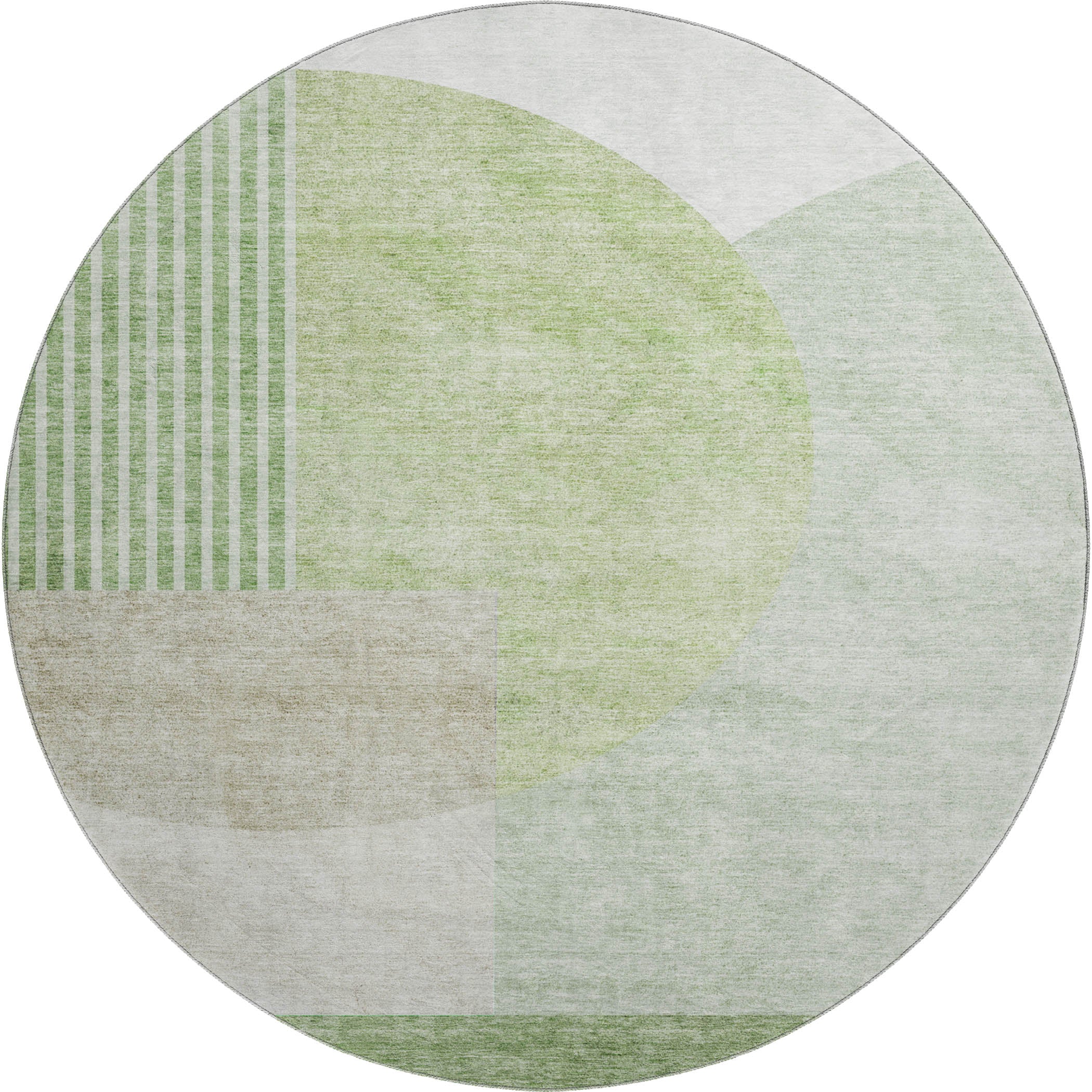 Montevideo Machine Washable Transitional Olive Green Rug 8' x 8' #shape_Round