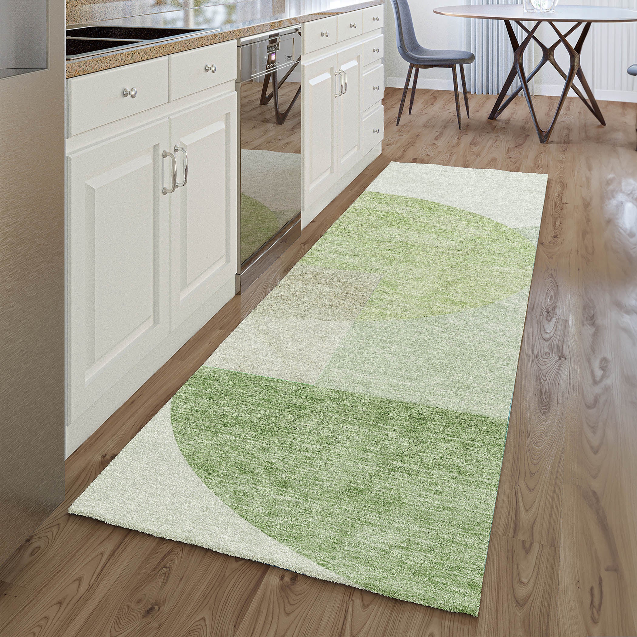 Montevideo Machine Washable Transitional Olive Green Rug 2'3" x 7'6" #shape_Runner