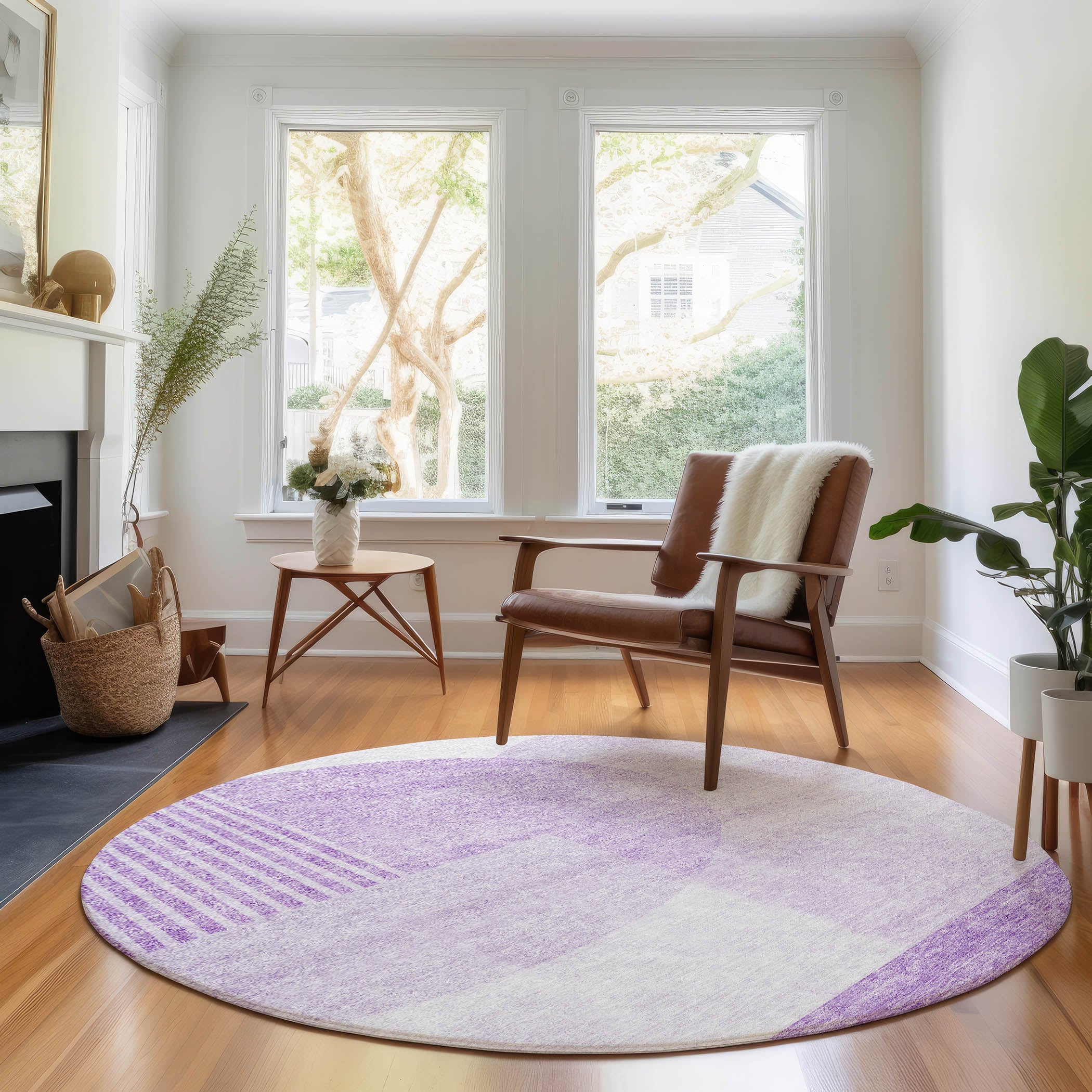 Montevideo Machine Washable Transitional Purple Rug 8' x 8' #shape_Round