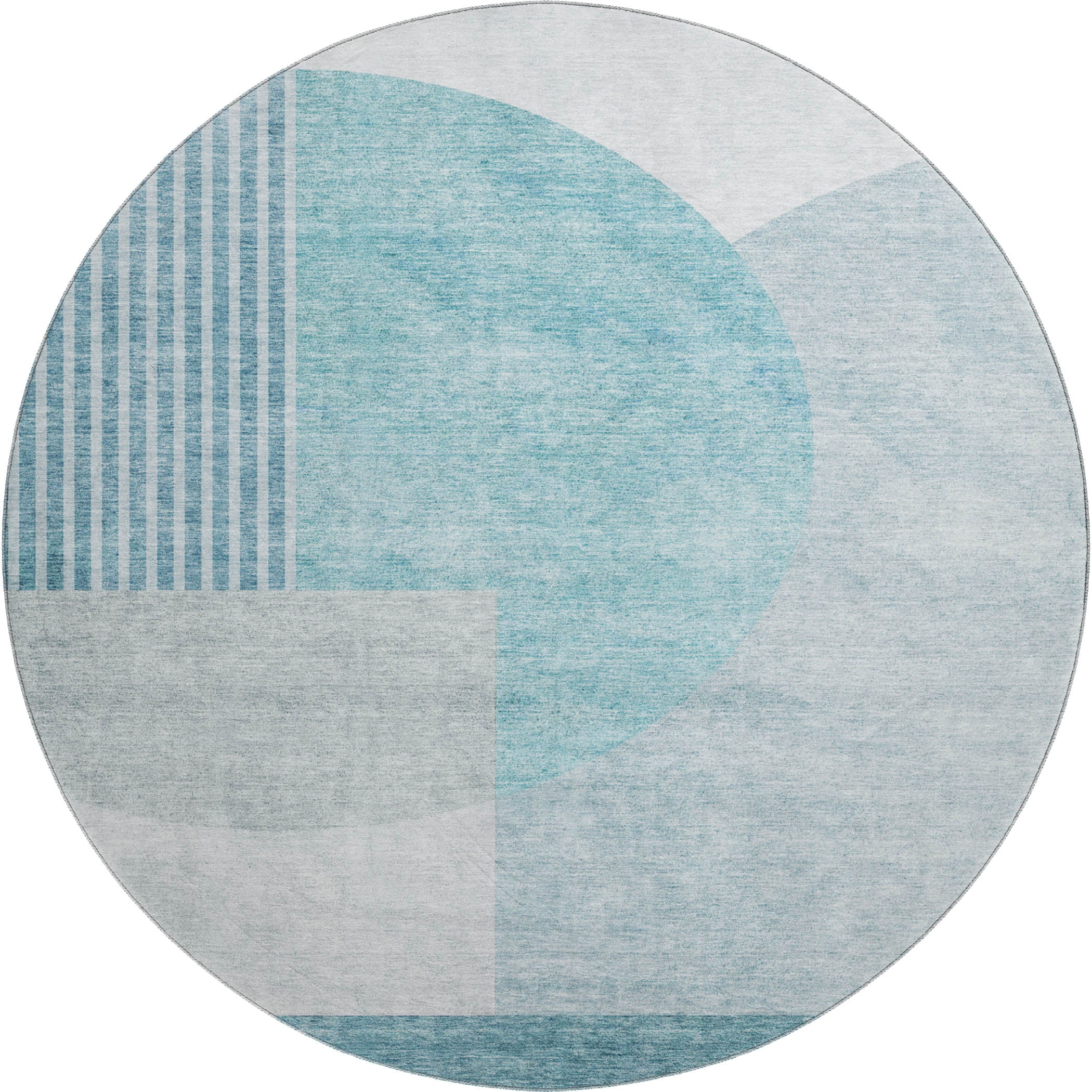 Montevideo Machine Washable Transitional Teal Rug 8' x 8' #shape_Round