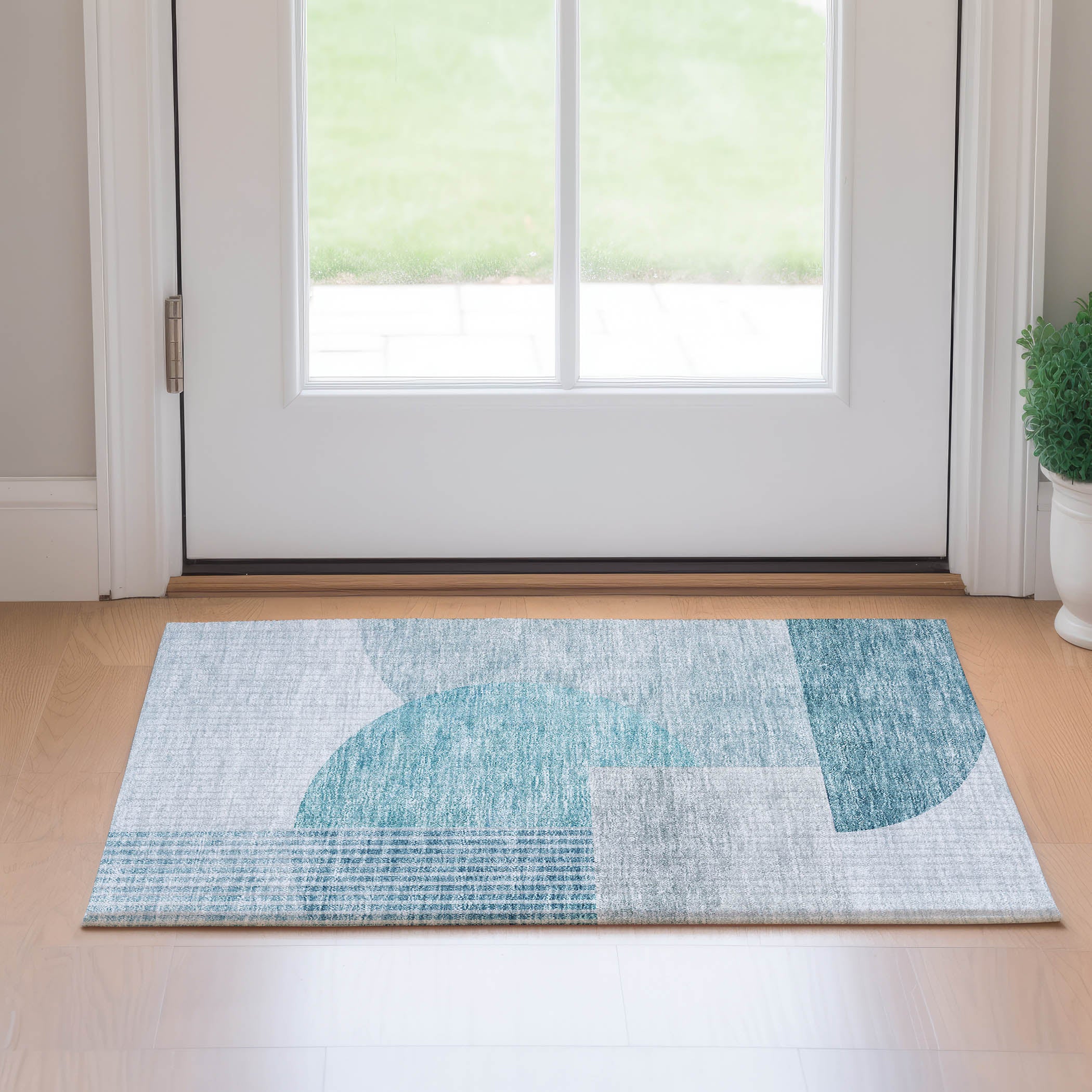 Montevideo Machine Washable Transitional Teal Rug 1'8" x 2'6" #shape_Rectangle