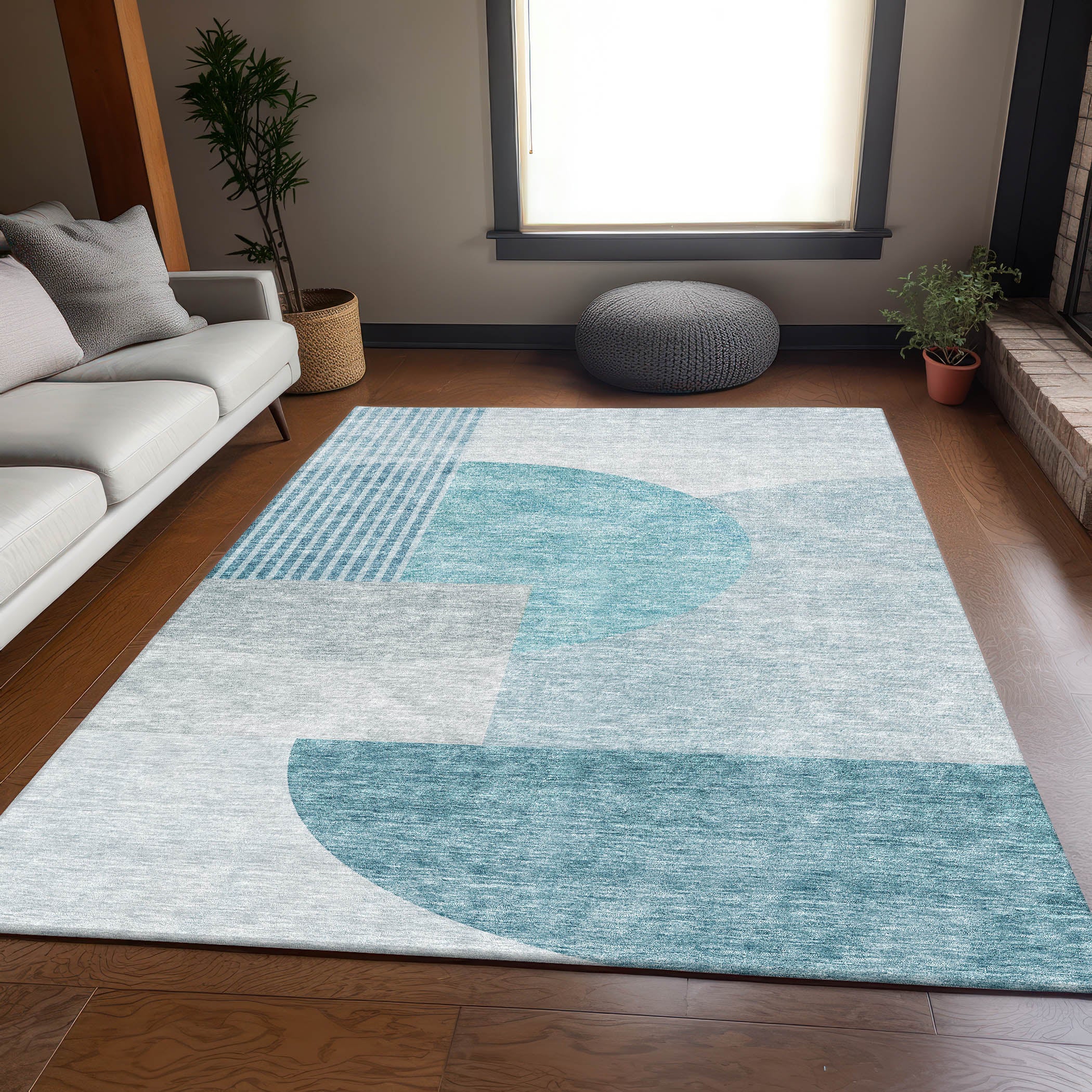 Montevideo Machine Washable Transitional Teal Rug 2'6" x 3'10" #shape_Rectangle