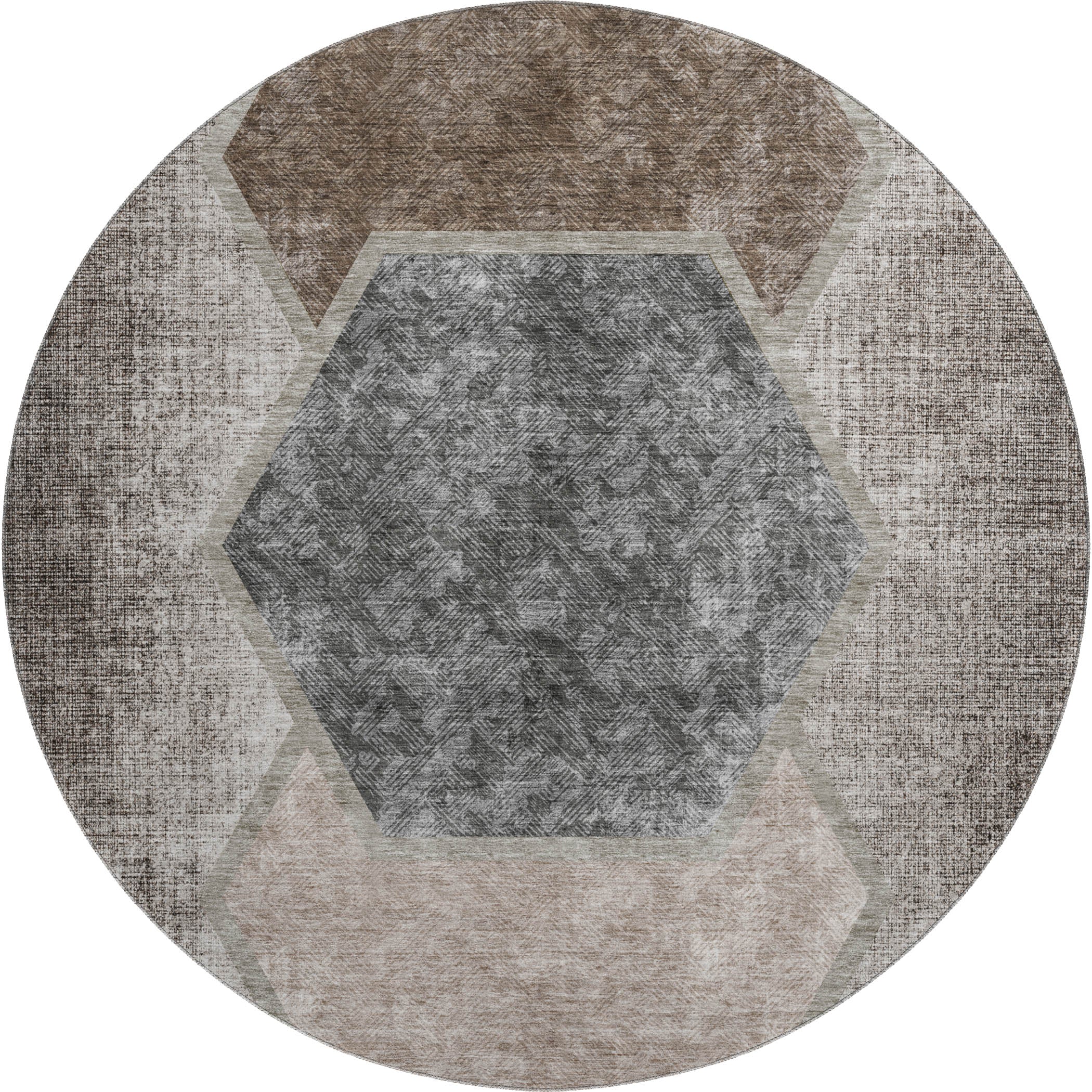 Queenstown Machine Washable Transitional Fudge Brown Rug 8' x 8' #shape_Round
