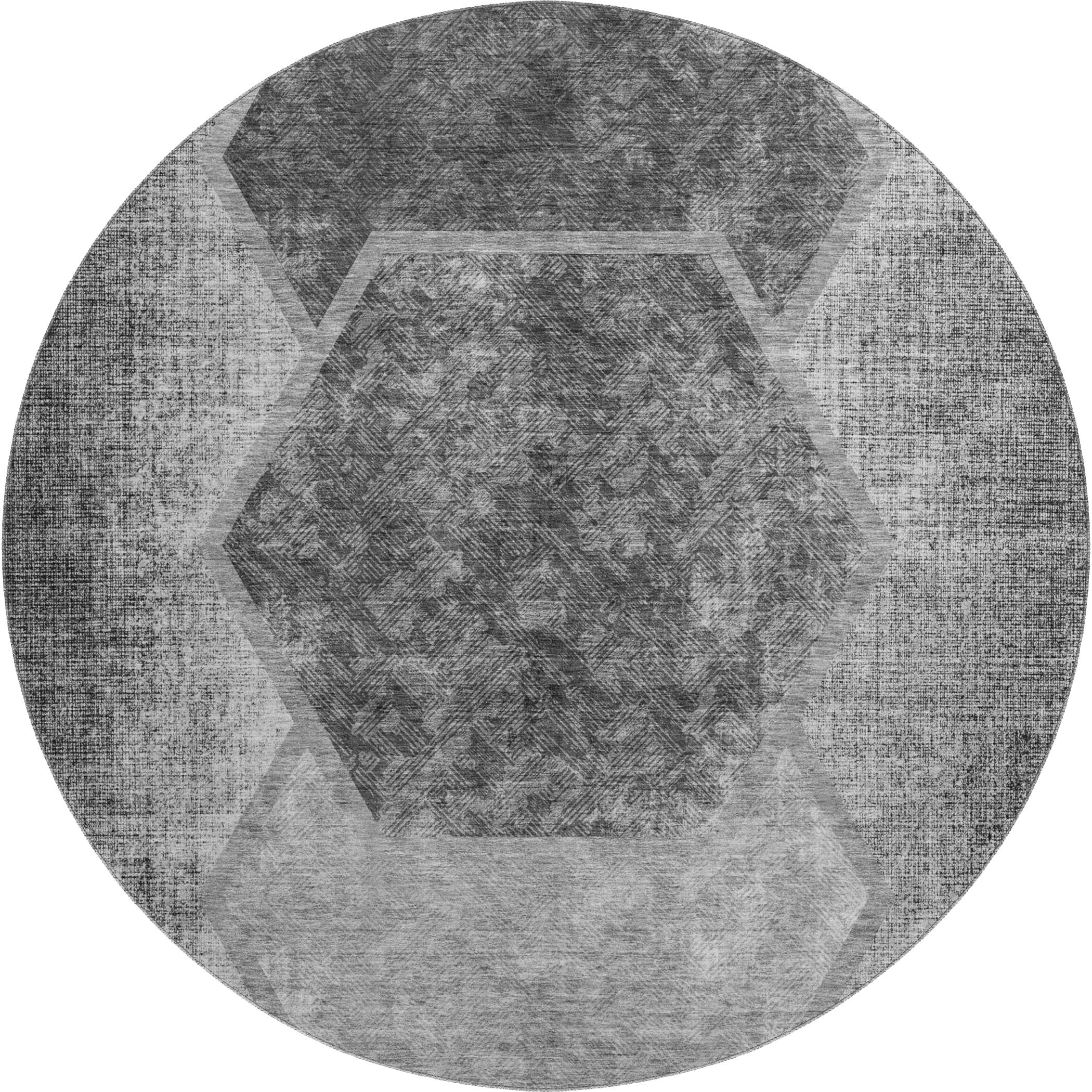 Queenstown Machine Washable Transitional Gray Rug 8' x 8' #shape_Round