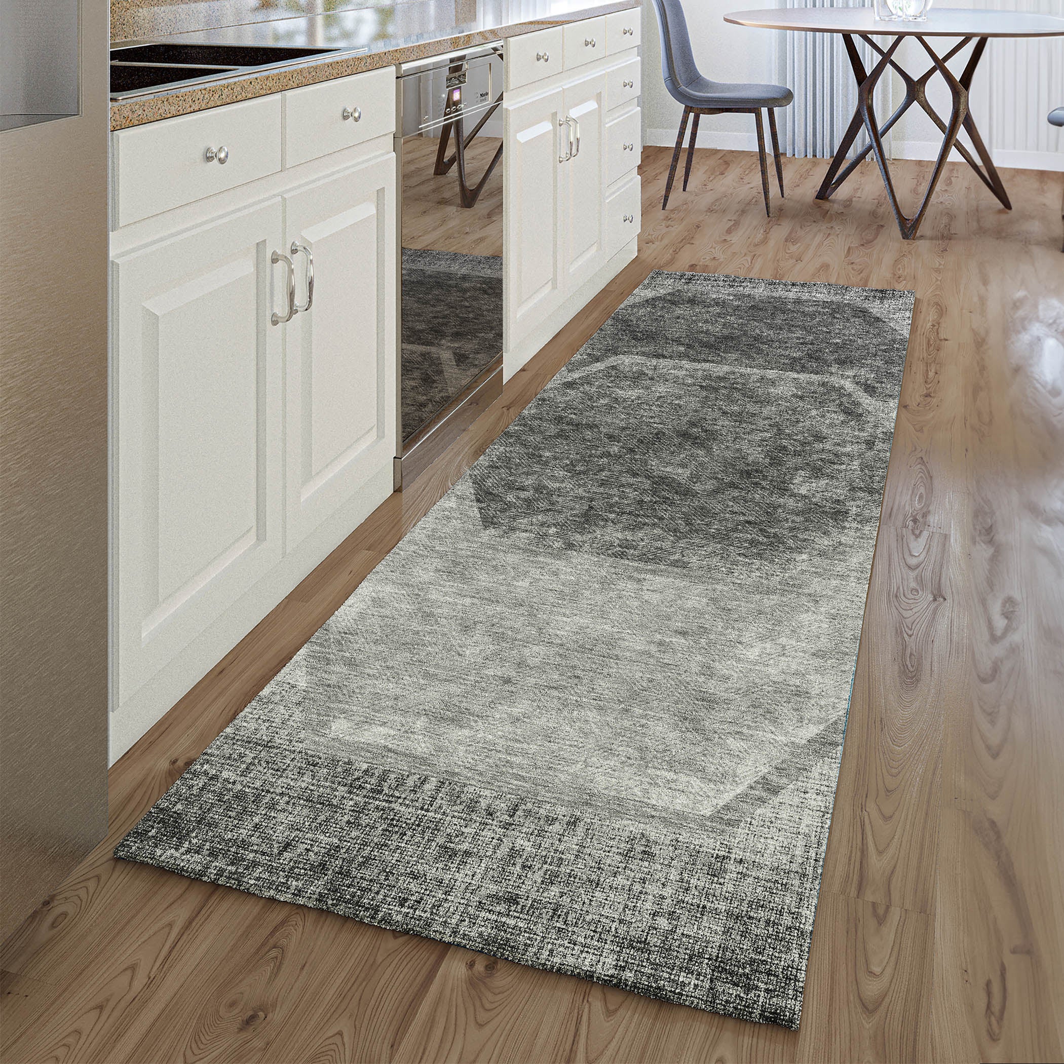 Queenstown Machine Washable Transitional Gray Rug 2'3" x 7'6" #shape_Runner