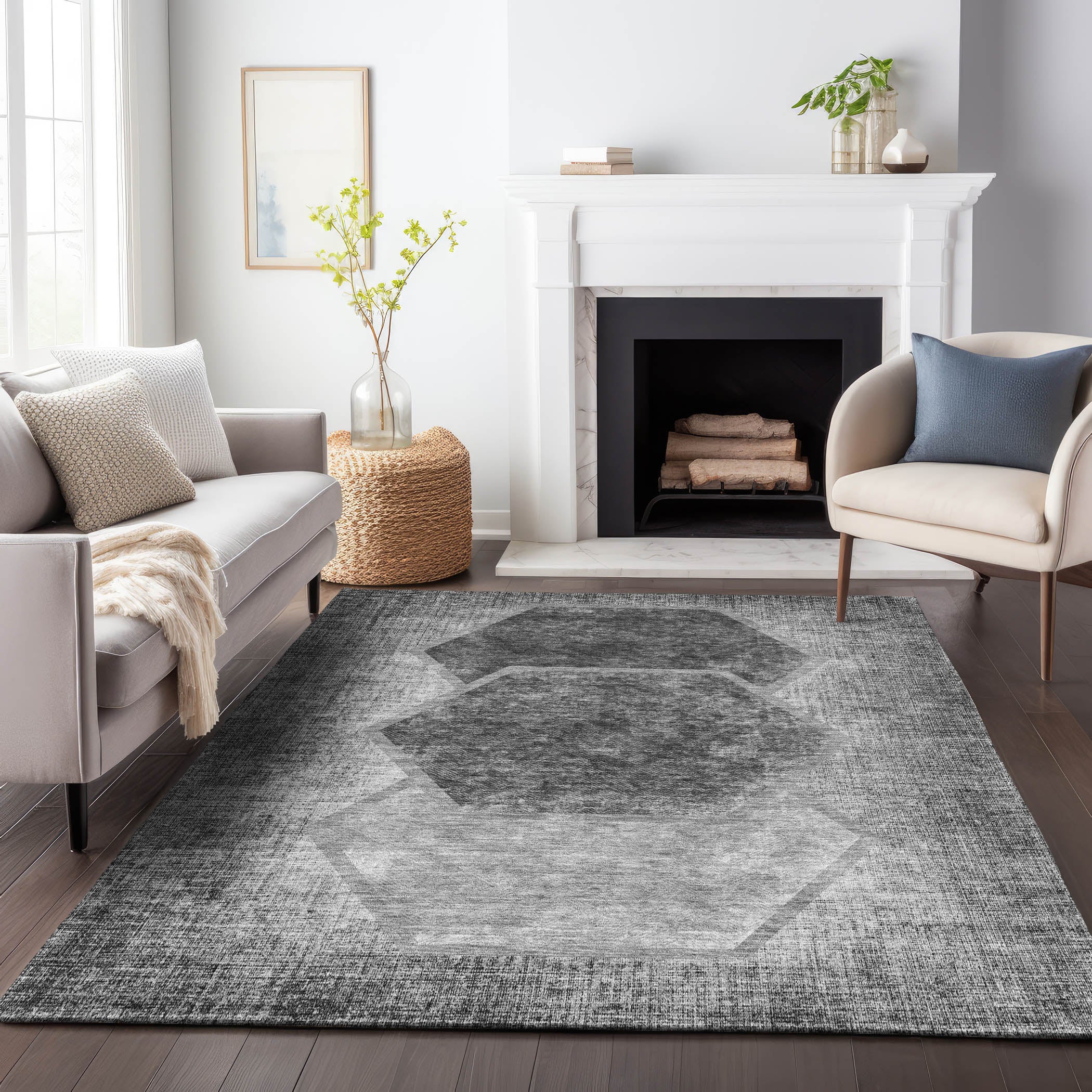 Queenstown Machine Washable Transitional Gray Rug 2'6" x 3'10" #shape_Rectangle