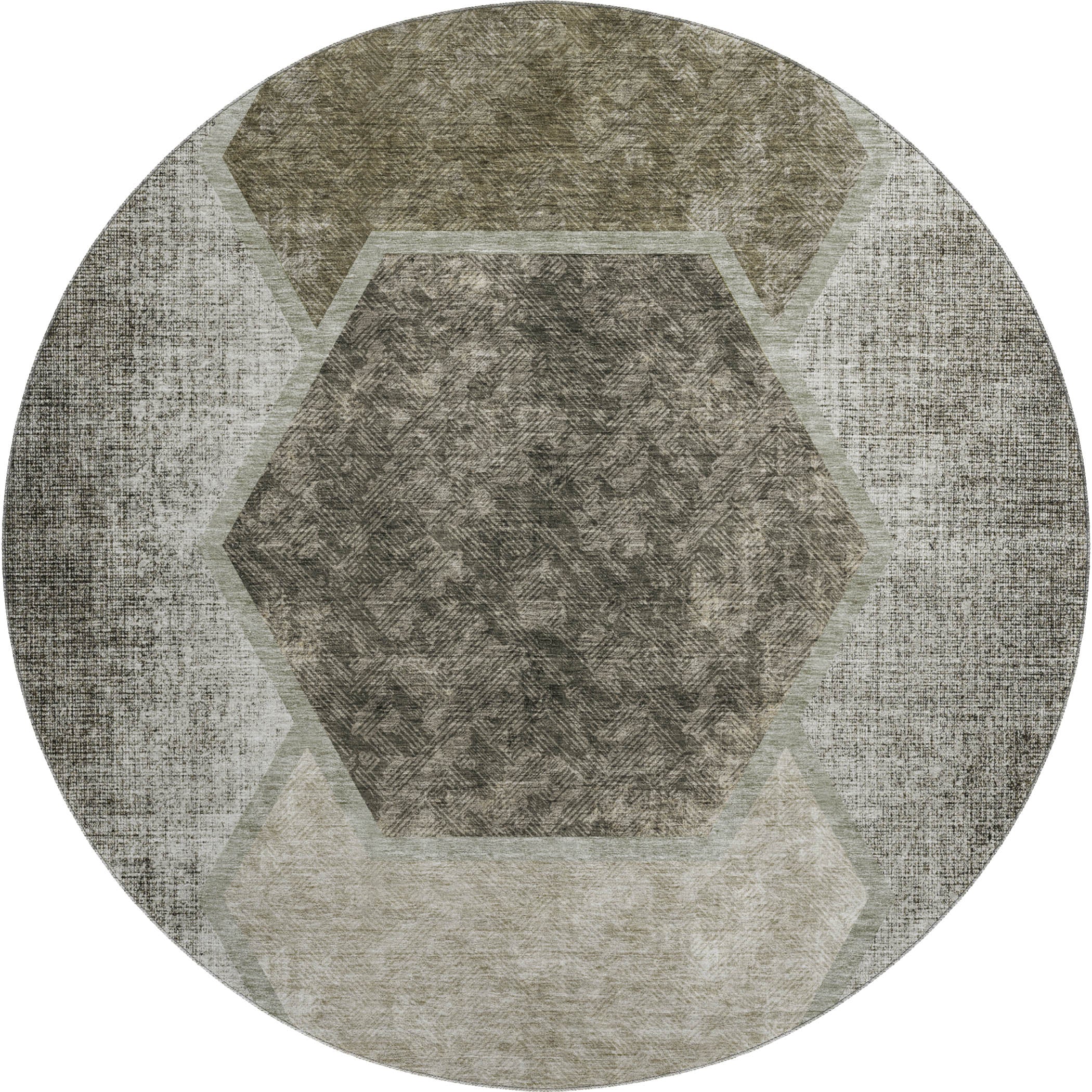 Queenstown Machine Washable Transitional Taupe Brown Rug 8' x 8' #shape_Round