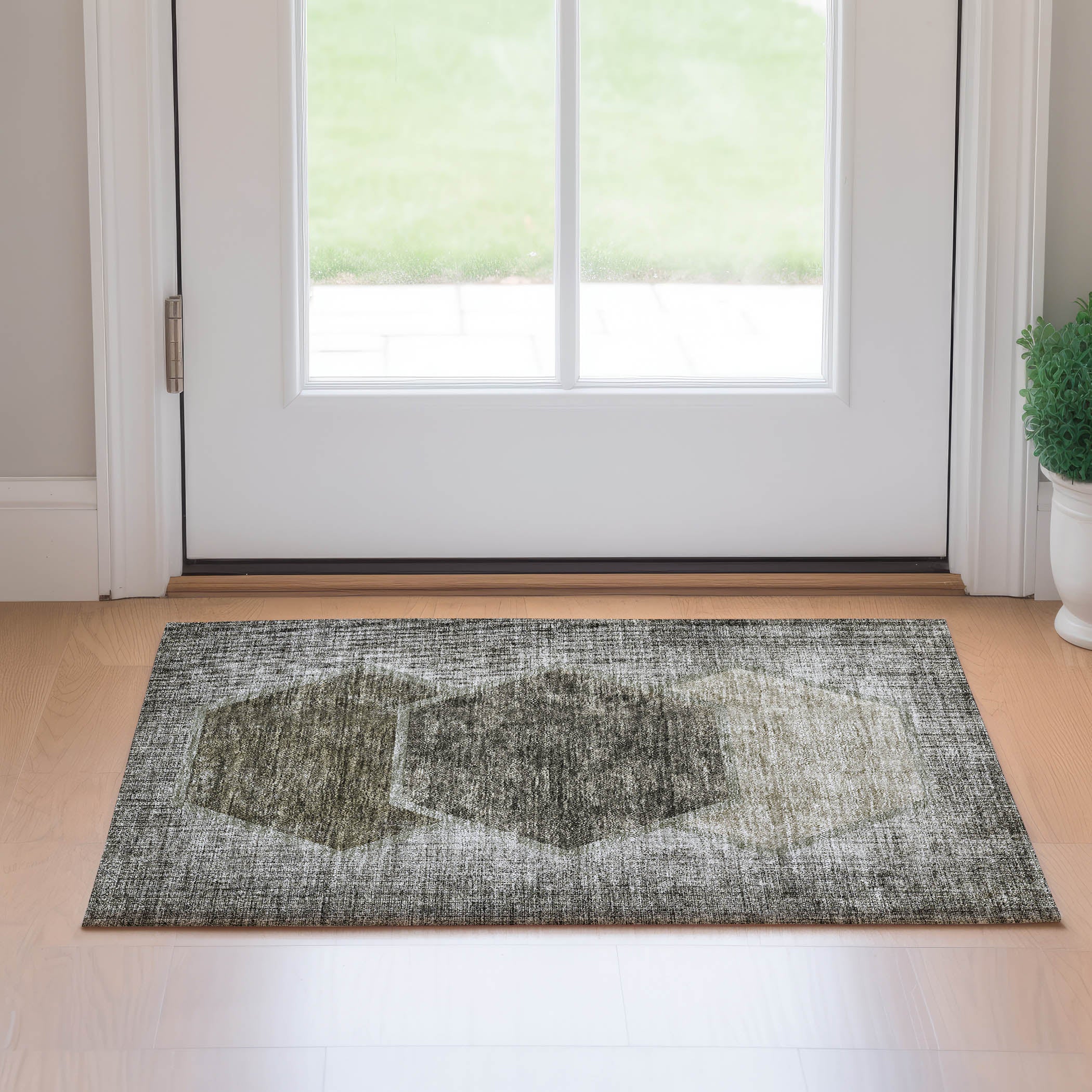 Queenstown Machine Washable Transitional Taupe Brown Rug 1'8" x 2'6" #shape_Rectangle