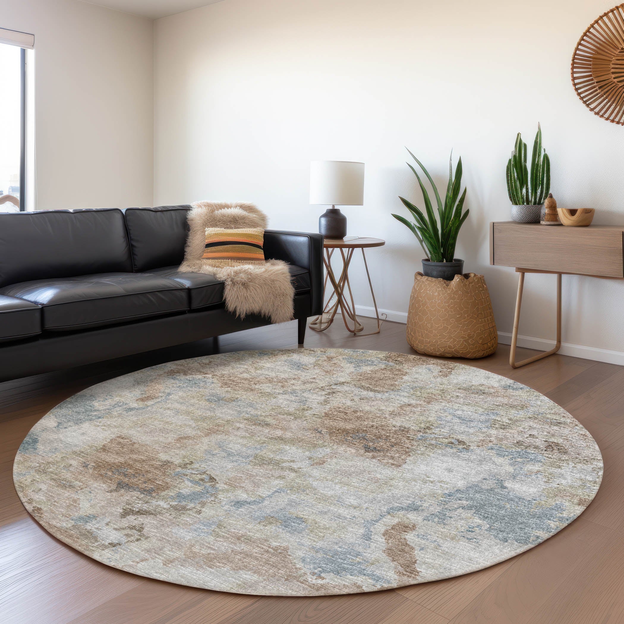 Valletta Machine Washable Transitional Moody Multi Rug 8' x 8' #shape_Round