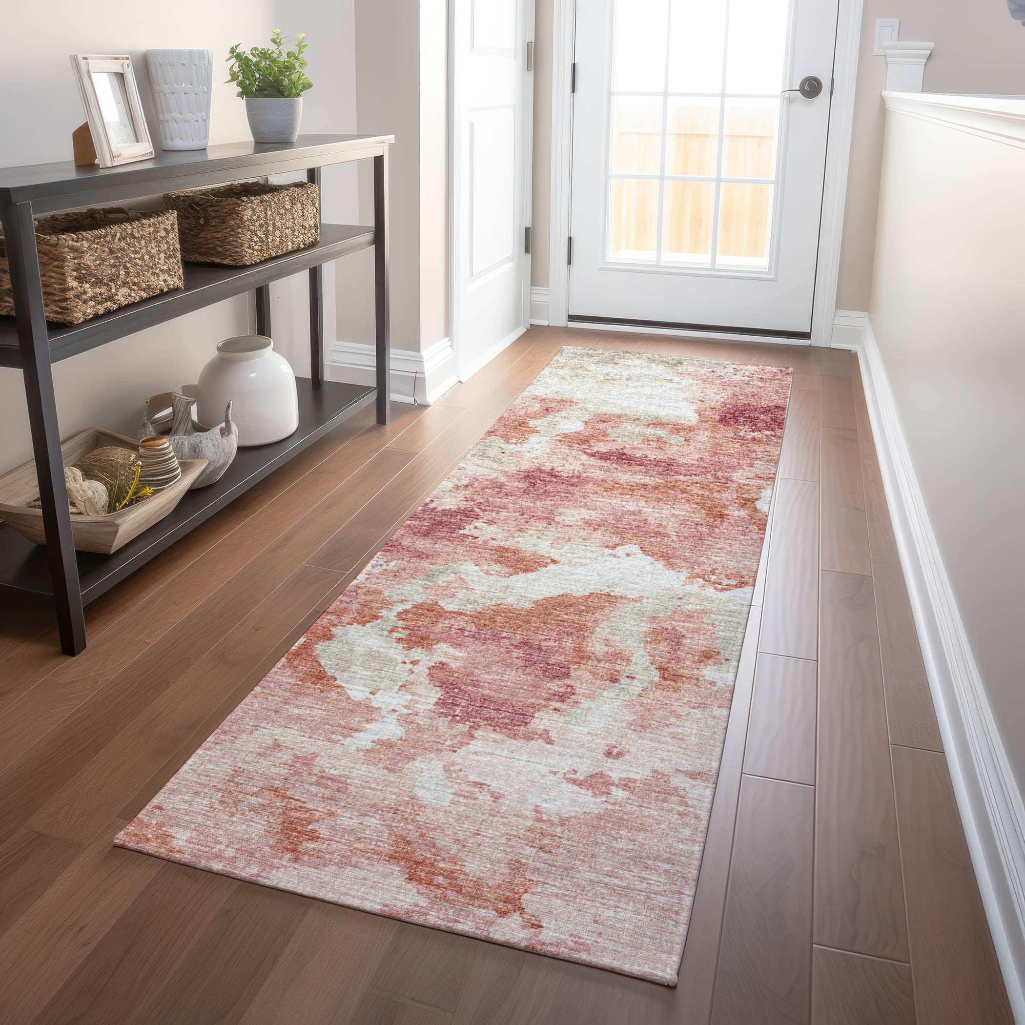 Valletta Machine Washable Transitional Pink Rug 2'3" x 7'6" #shape_Runner