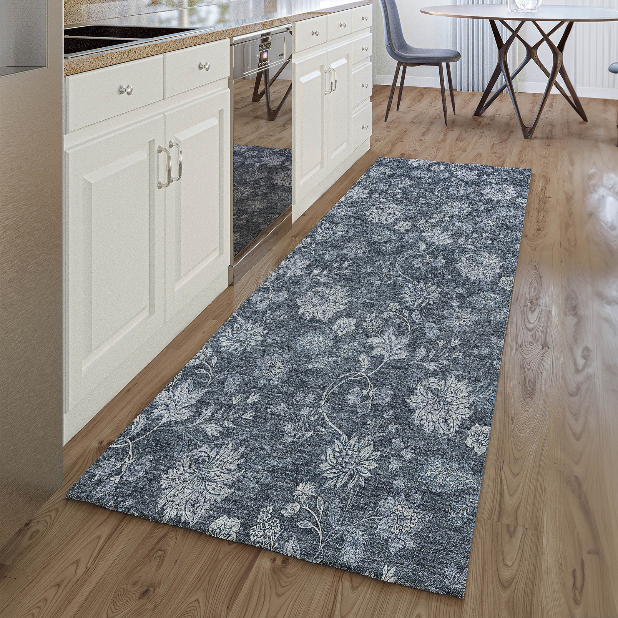 Cartagena Machine Washable Transitional Blue Rug 2'3" x 7'6" #shape_Runner