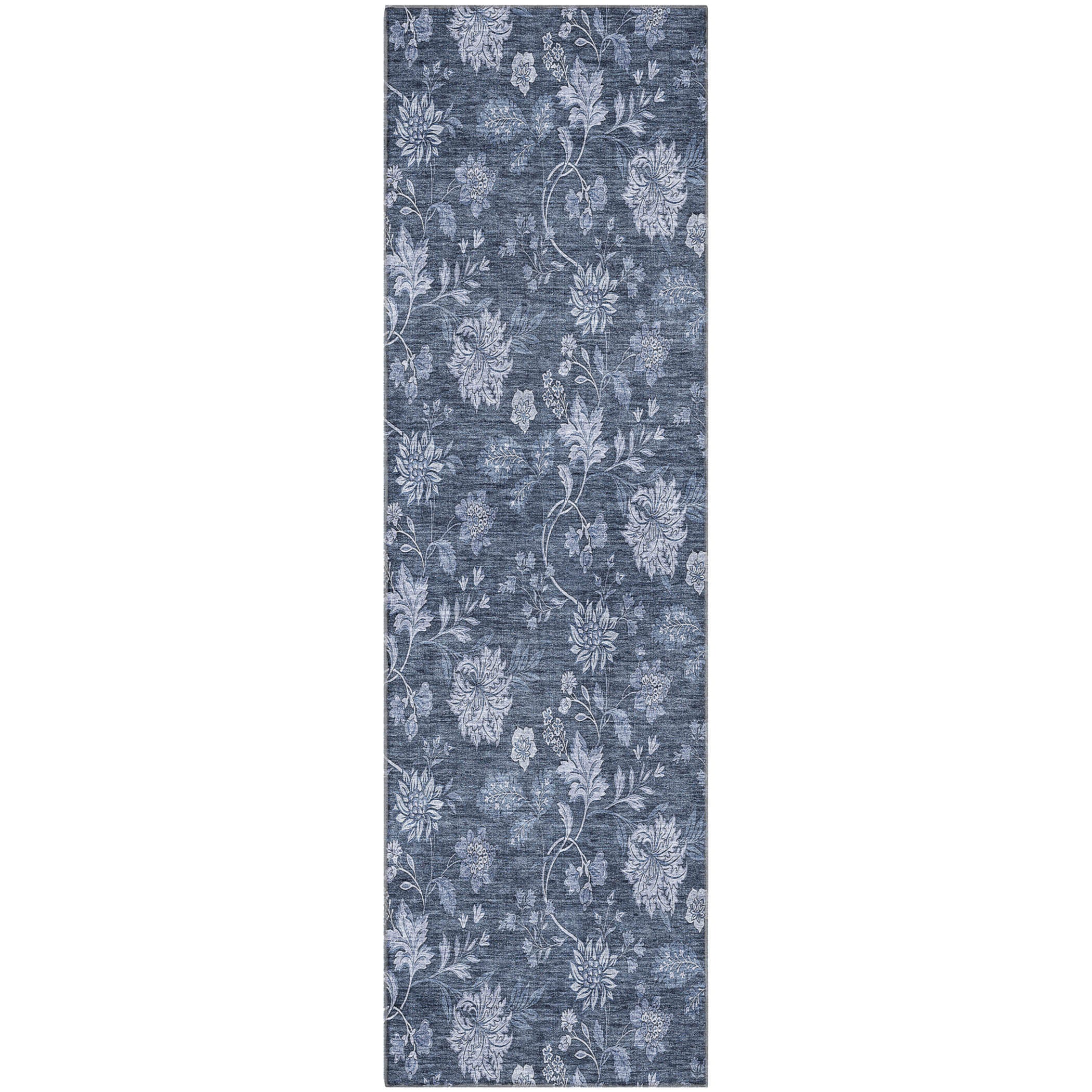 Cartagena Machine Washable Transitional Blue Rug 2'3" x 7'6" #shape_Runner
