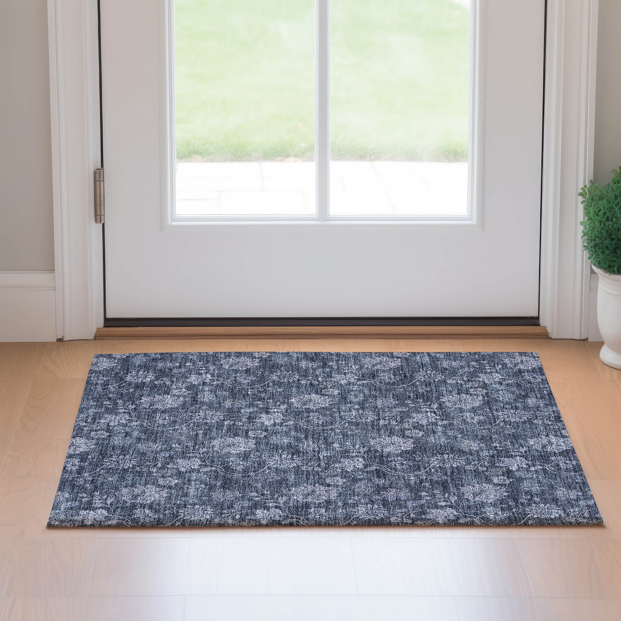 Cartagena Machine Washable Transitional Blue Rug 1'8" x 2'6" #shape_Rectangle