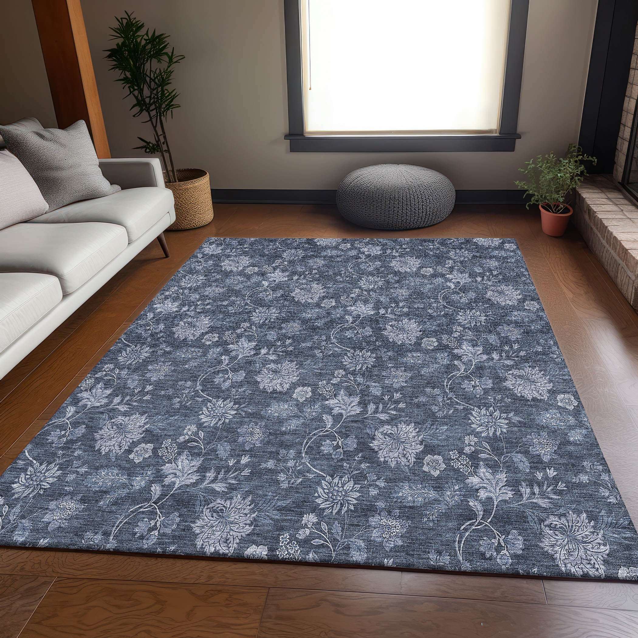 Cartagena Machine Washable Transitional Blue Rug 2'6" x 3'10" #shape_Rectangle
