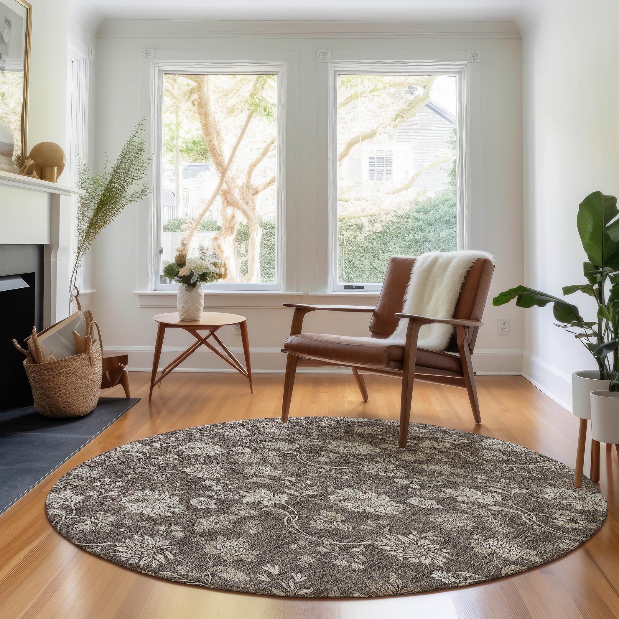 Cartagena Machine Washable Transitional Chocolate Brown Rug 8' x 8' #shape_Round