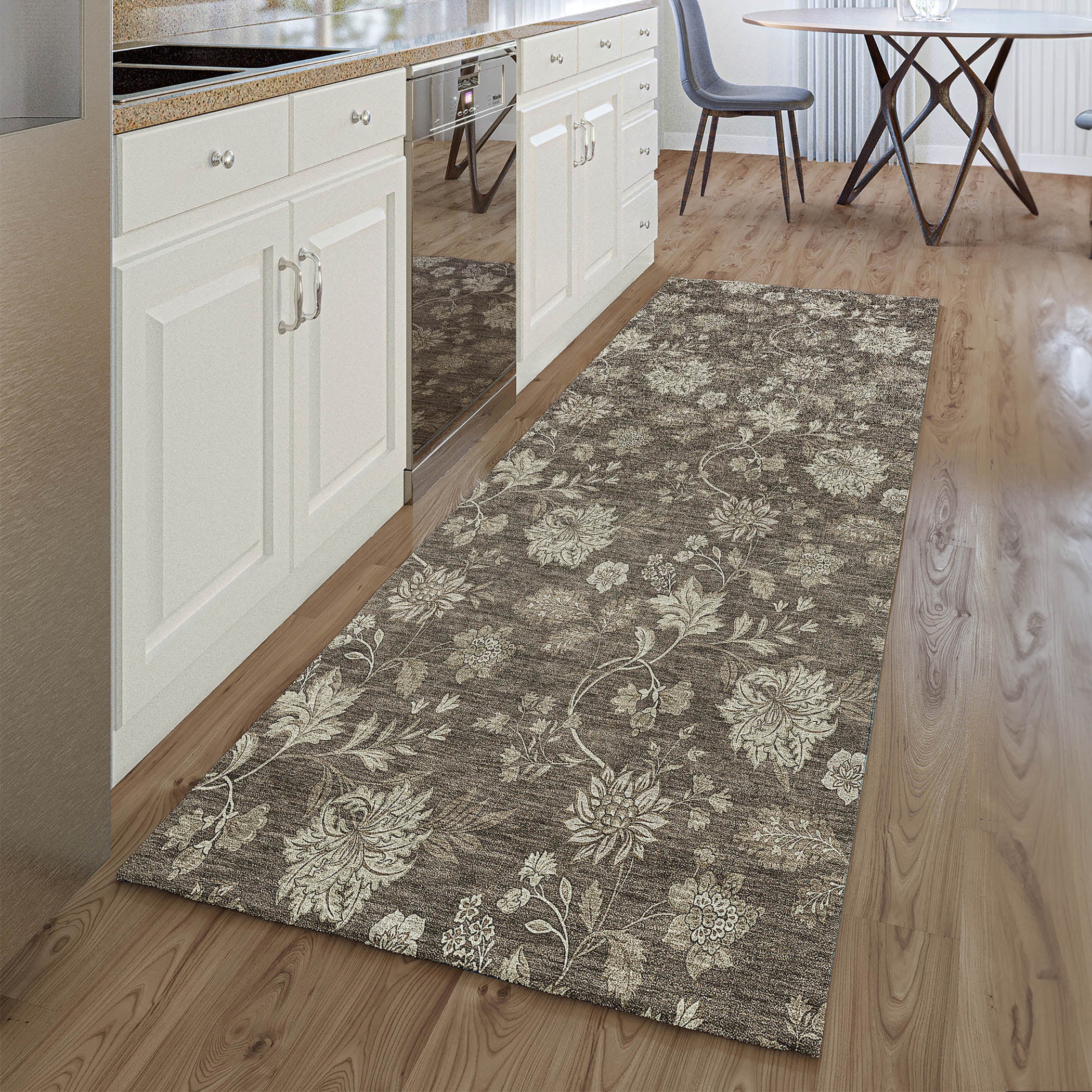 Cartagena Machine Washable Transitional Chocolate Brown Rug 2'3" x 7'6" #shape_Runner