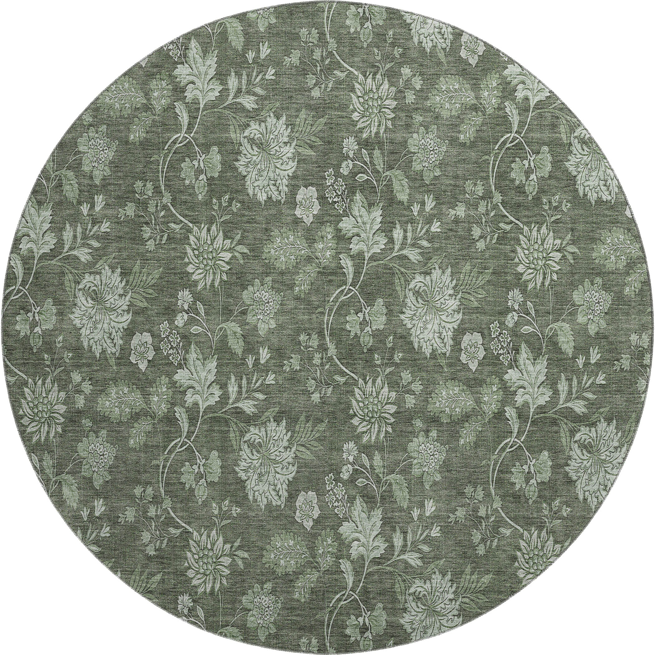Cartagena Machine Washable Transitional Olive Green Rug 8' x 8' #shape_Round