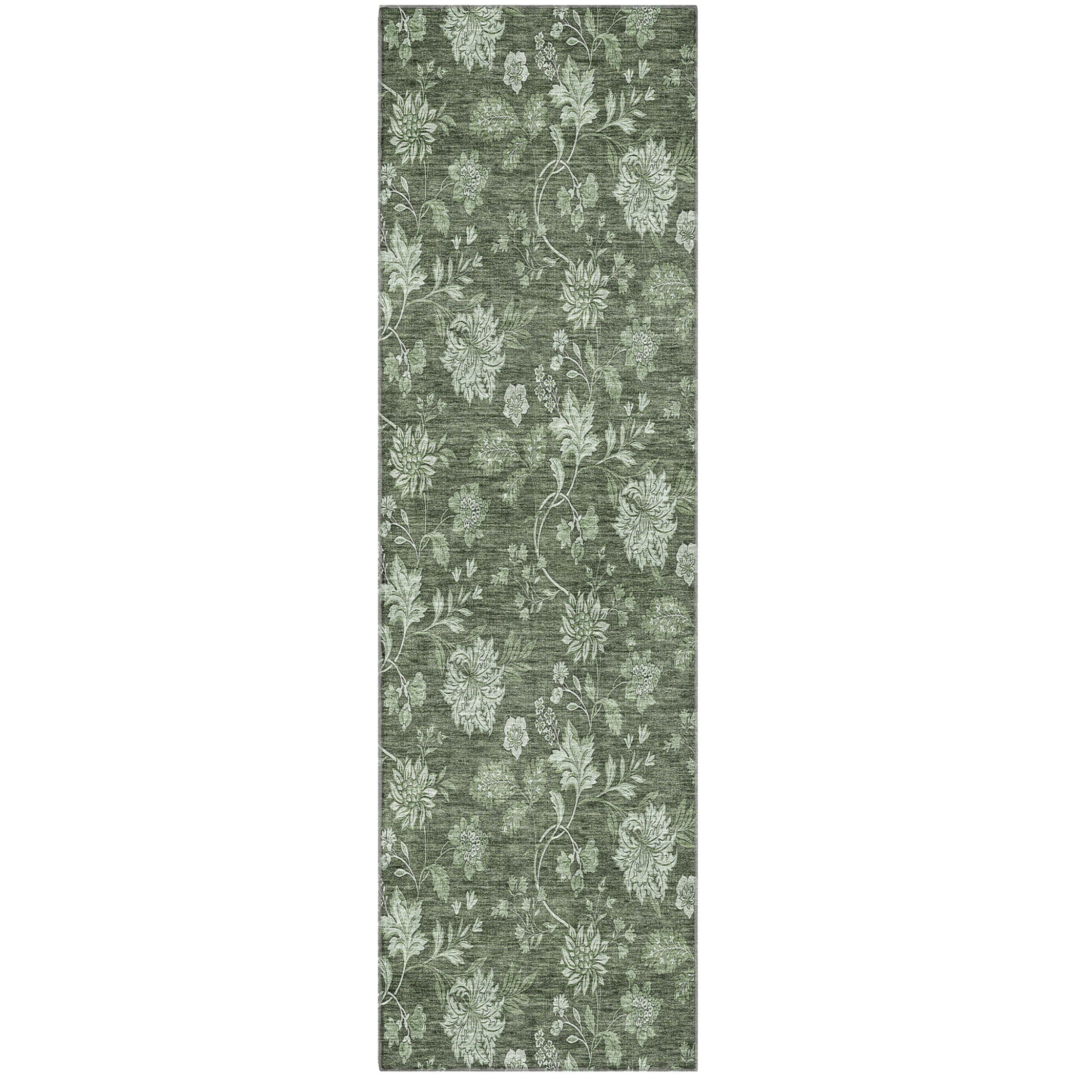 Cartagena Machine Washable Transitional Olive Green Rug 2'3" x 7'6" #shape_Runner