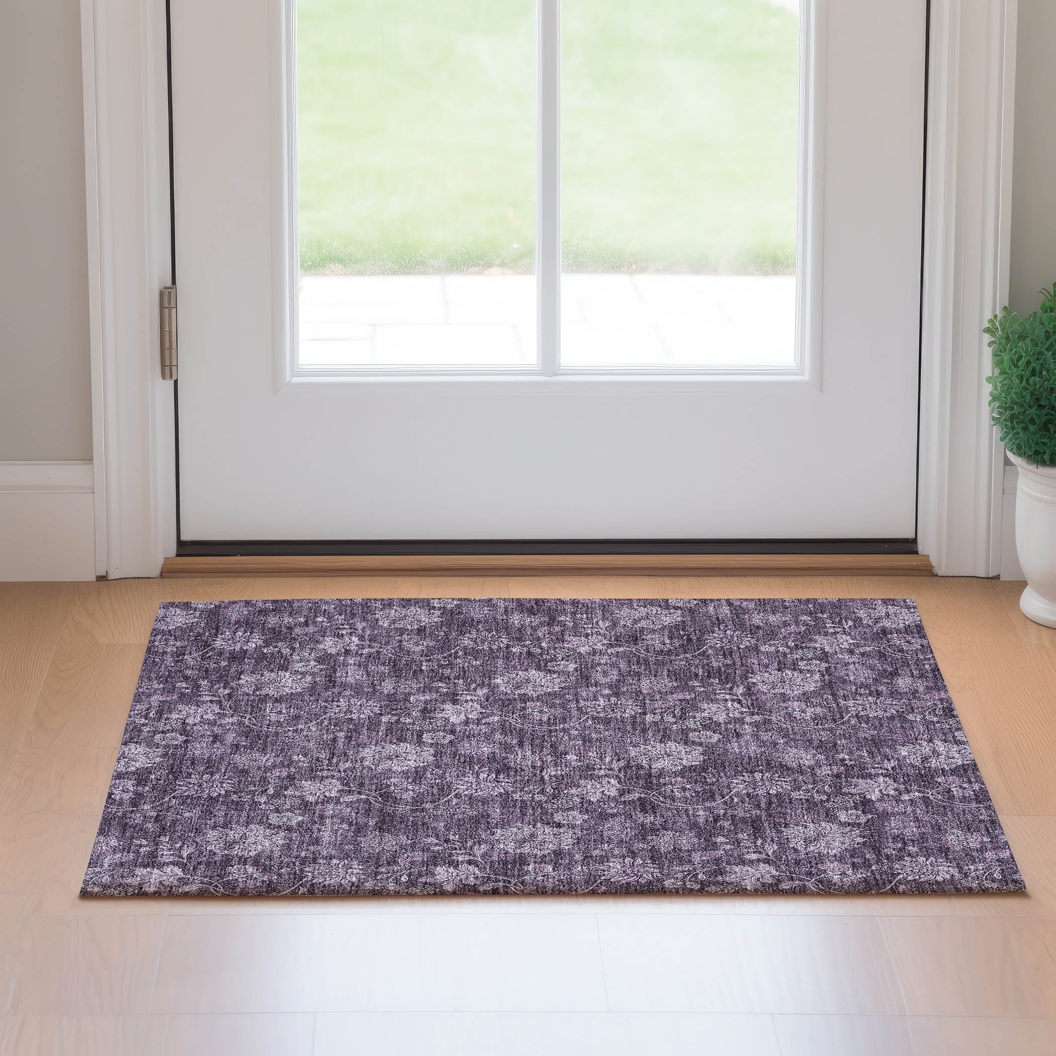 Cartagena Machine Washable Transitional Plum Purple Rug 1'8" x 2'6" #shape_Rectangle