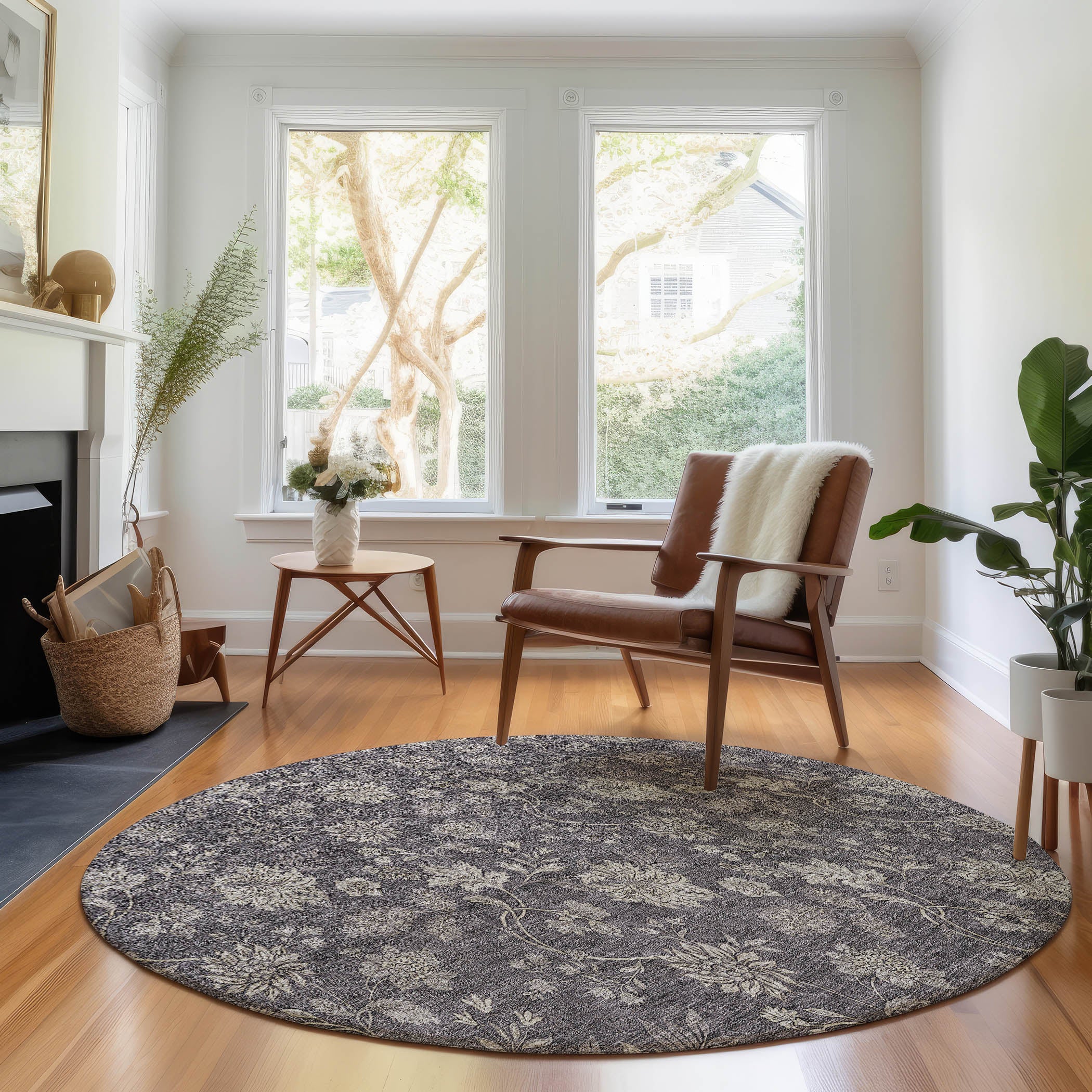Cartagena Machine Washable Transitional Taupe Brown Rug 8' x 8' #shape_Round