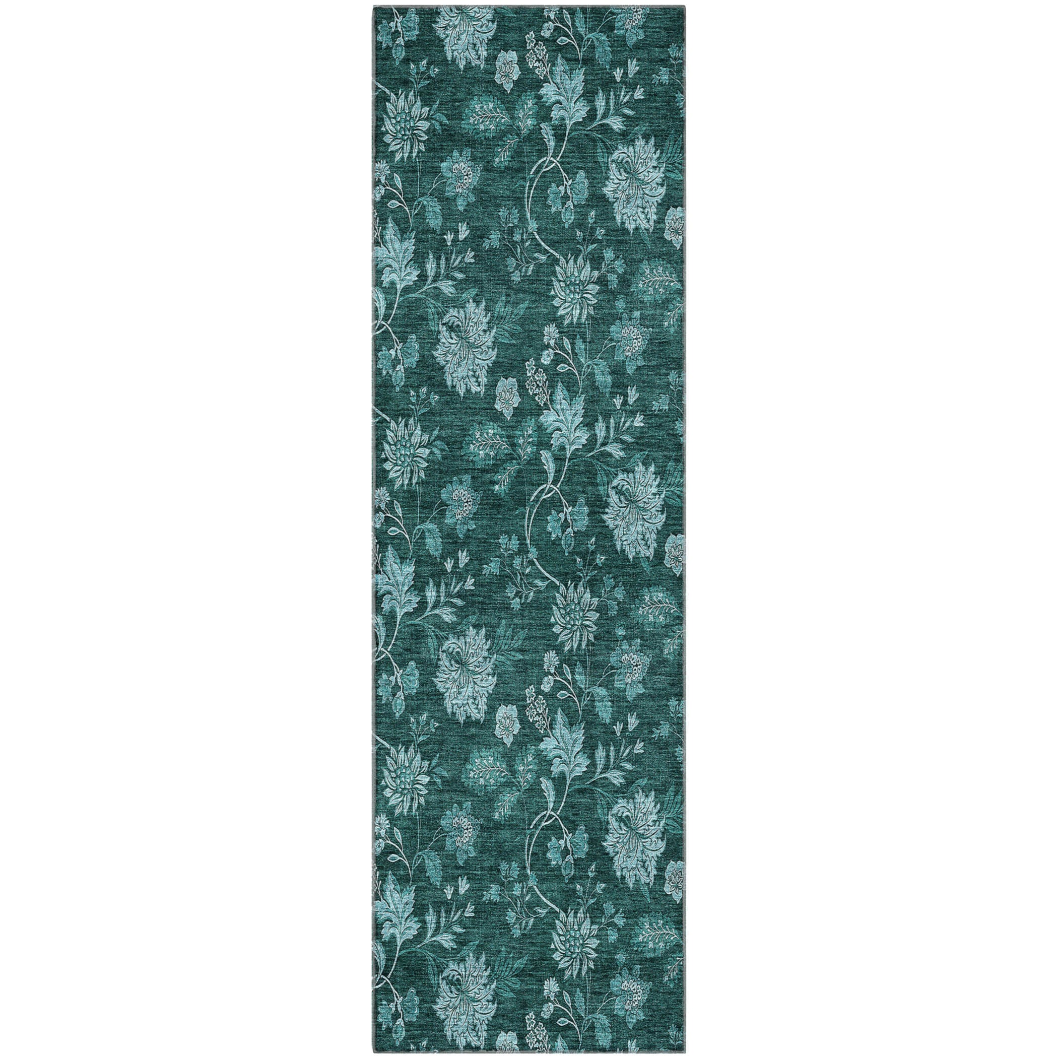 Cartagena Machine Washable Transitional Teal Rug 2'3" x 7'6" #shape_Runner