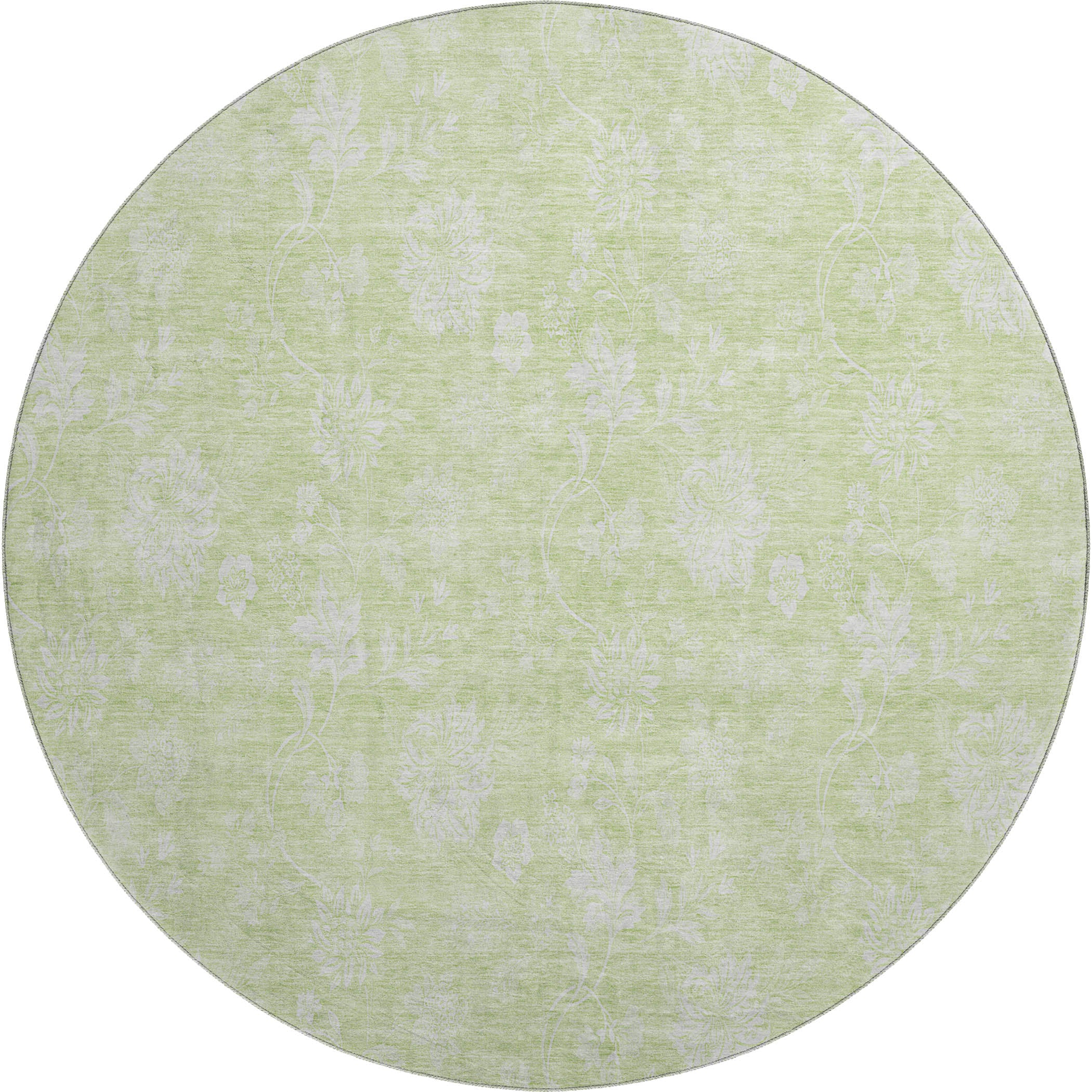 Prague Machine Washable Transitional Aloe Green Rug 8' x 8' #shape_Round