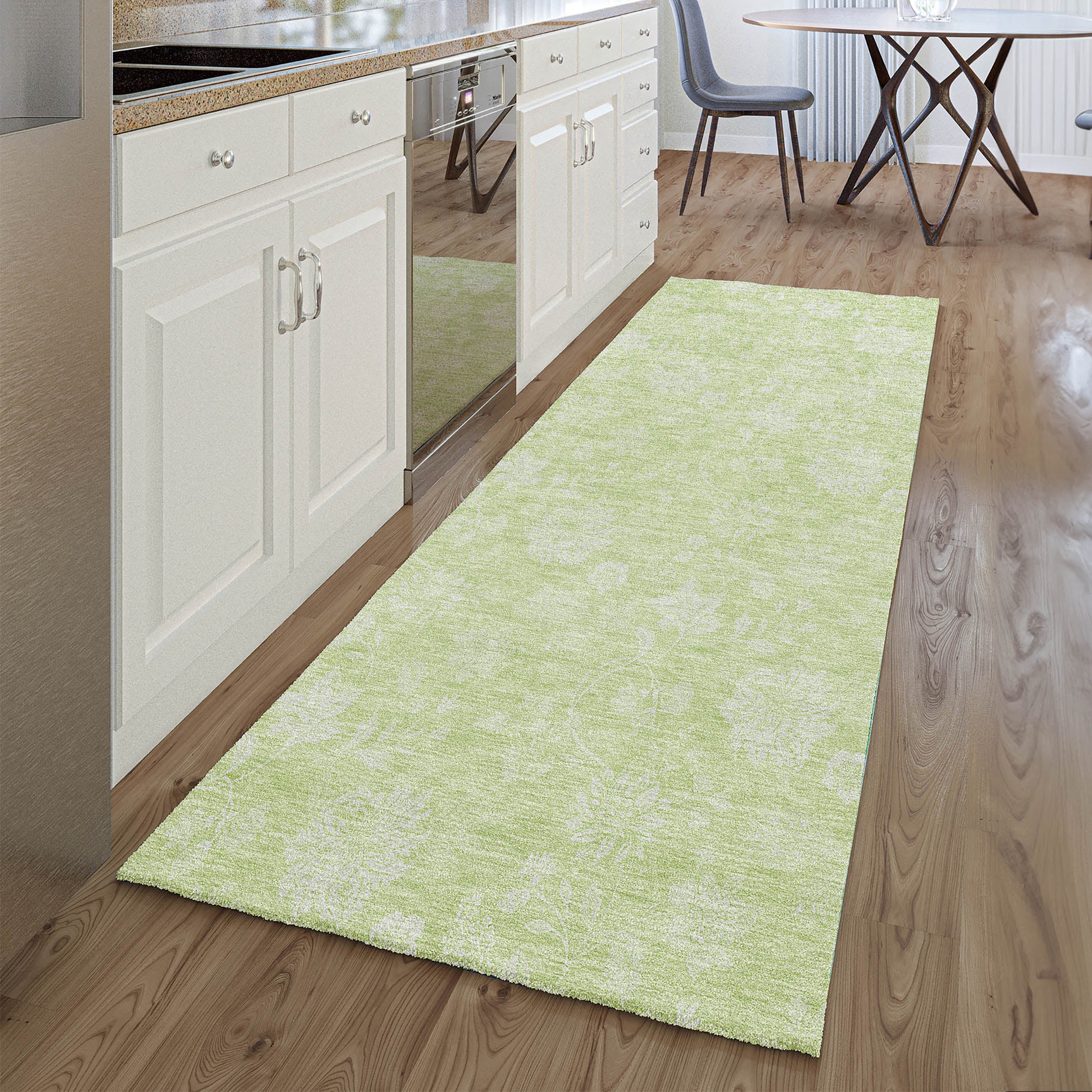 Prague Machine Washable Transitional Aloe Green Rug 2'3" x 7'6" #shape_Runner